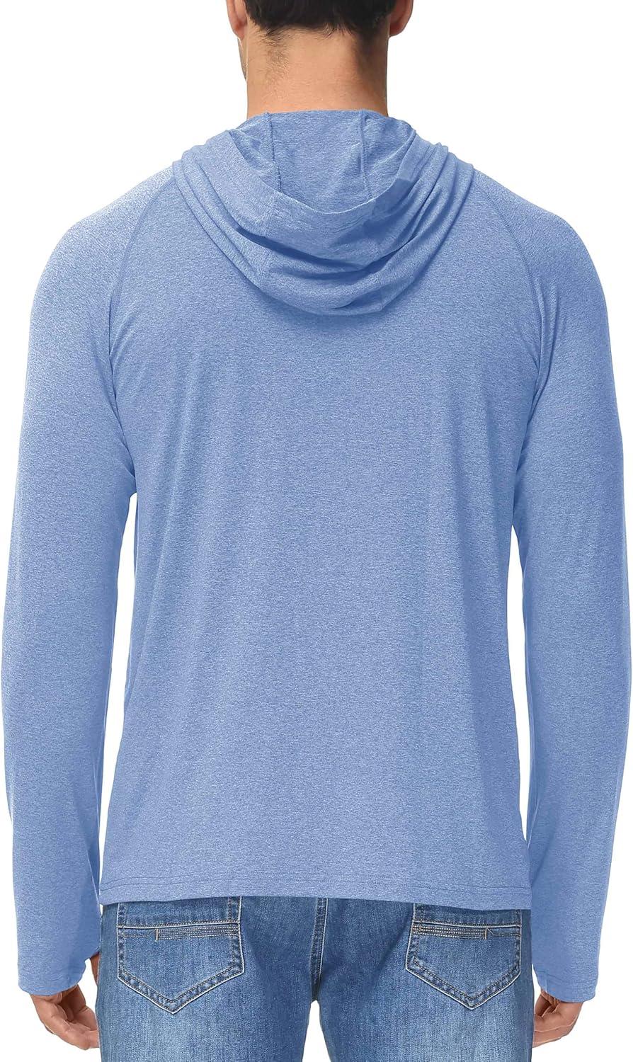 imageMAGCOMSEN Mens Hooded UPF 50 Sun Protection T Shirts Long Sleeve Athletic Fishing Shirts Rash GuardsLight Blue