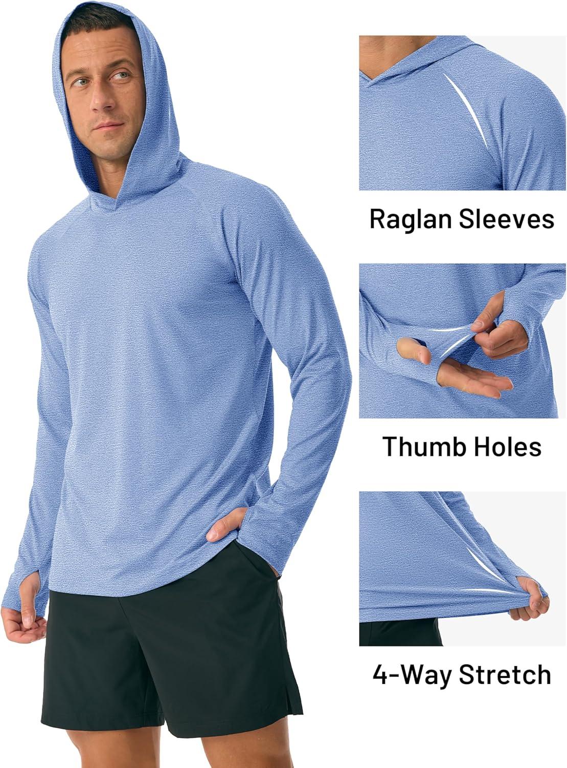 imageMAGCOMSEN Mens Hooded UPF 50 Sun Protection T Shirts Long Sleeve Athletic Fishing Shirts Rash GuardsLight Blue