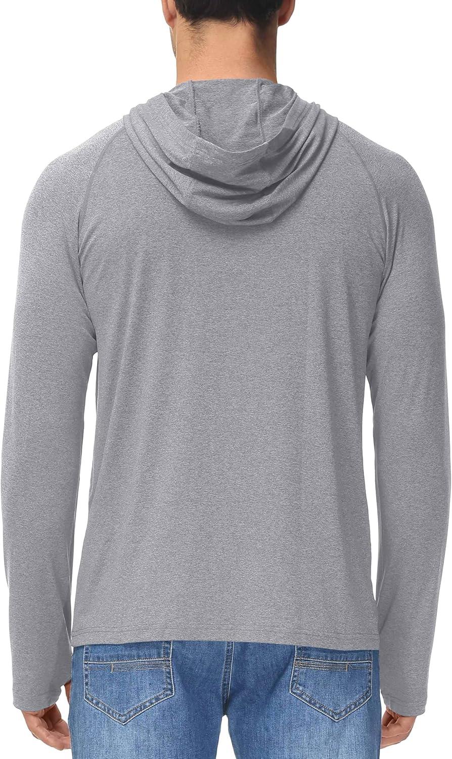 imageMAGCOMSEN Mens Hooded UPF 50 Sun Protection T Shirts Long Sleeve Athletic Fishing Shirts Rash GuardsLight Grey