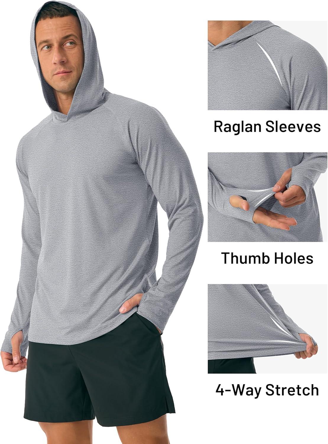 imageMAGCOMSEN Mens Hooded UPF 50 Sun Protection T Shirts Long Sleeve Athletic Fishing Shirts Rash GuardsLight Grey