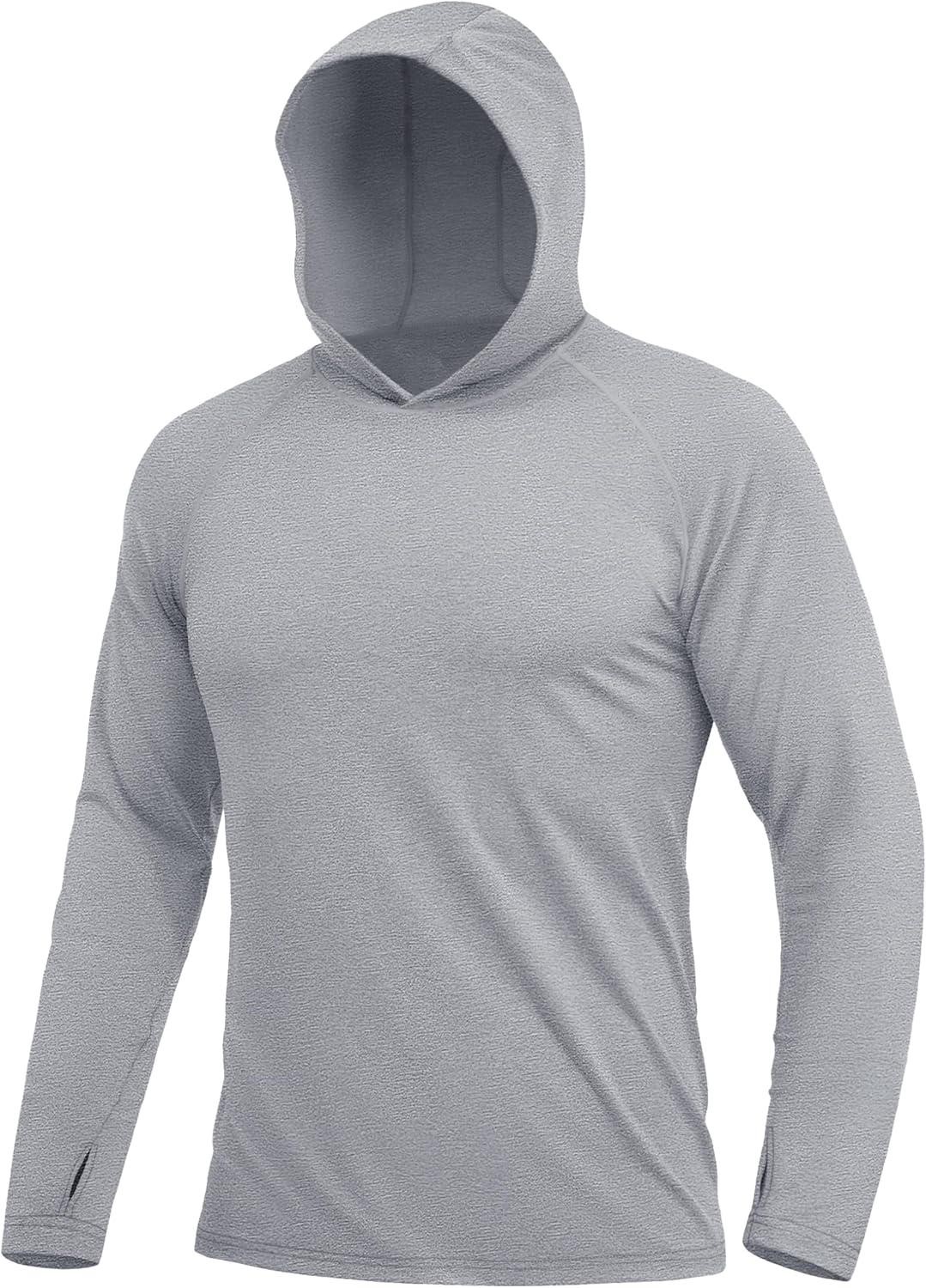 imageMAGCOMSEN Mens Hooded UPF 50 Sun Protection T Shirts Long Sleeve Athletic Fishing Shirts Rash GuardsLight Grey