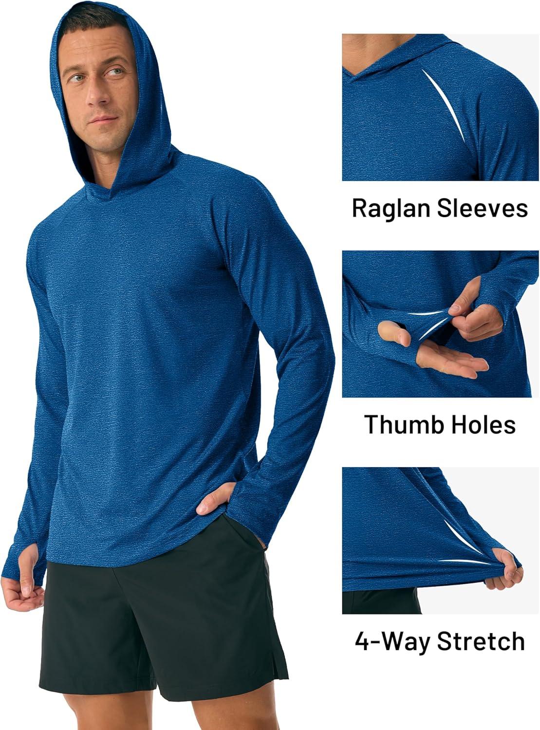 imageMAGCOMSEN Mens Hooded UPF 50 Sun Protection T Shirts Long Sleeve Athletic Fishing Shirts Rash GuardsMiddle Blue