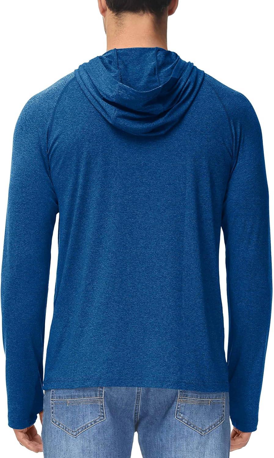 imageMAGCOMSEN Mens Hooded UPF 50 Sun Protection T Shirts Long Sleeve Athletic Fishing Shirts Rash GuardsMiddle Blue