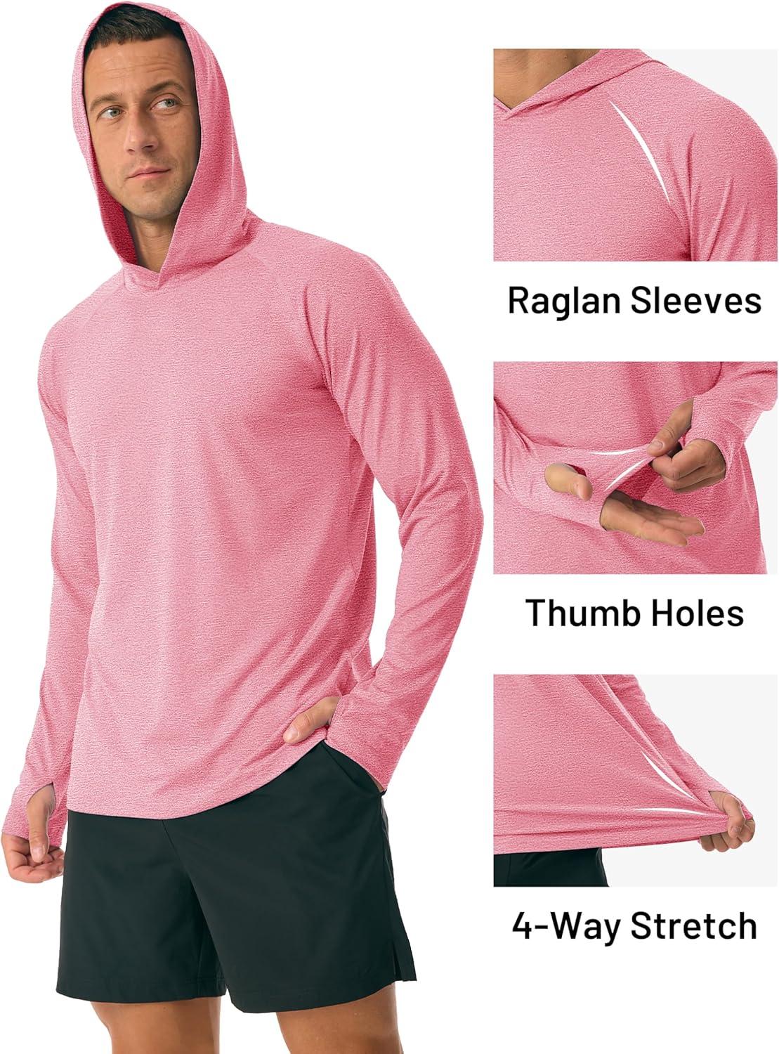 imageMAGCOMSEN Mens Hooded UPF 50 Sun Protection T Shirts Long Sleeve Athletic Fishing Shirts Rash GuardsPink