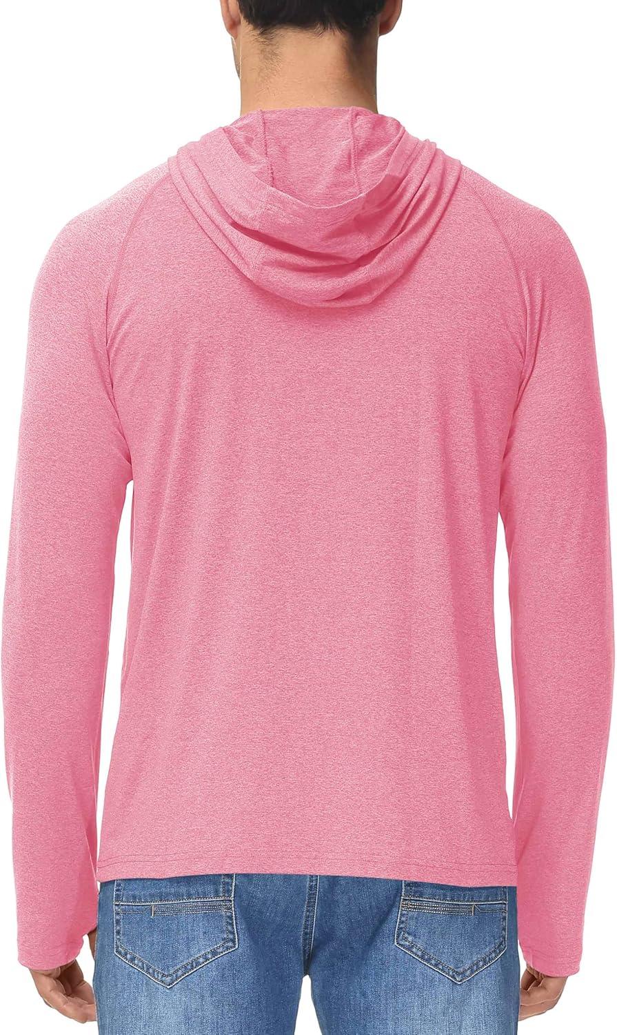 imageMAGCOMSEN Mens Hooded UPF 50 Sun Protection T Shirts Long Sleeve Athletic Fishing Shirts Rash GuardsPink