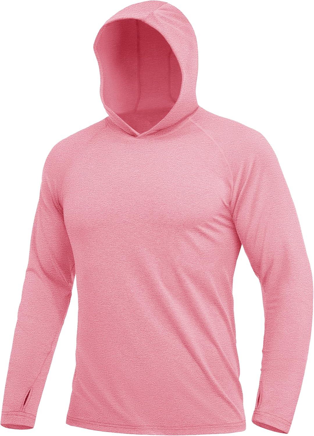 imageMAGCOMSEN Mens Hooded UPF 50 Sun Protection T Shirts Long Sleeve Athletic Fishing Shirts Rash GuardsPink