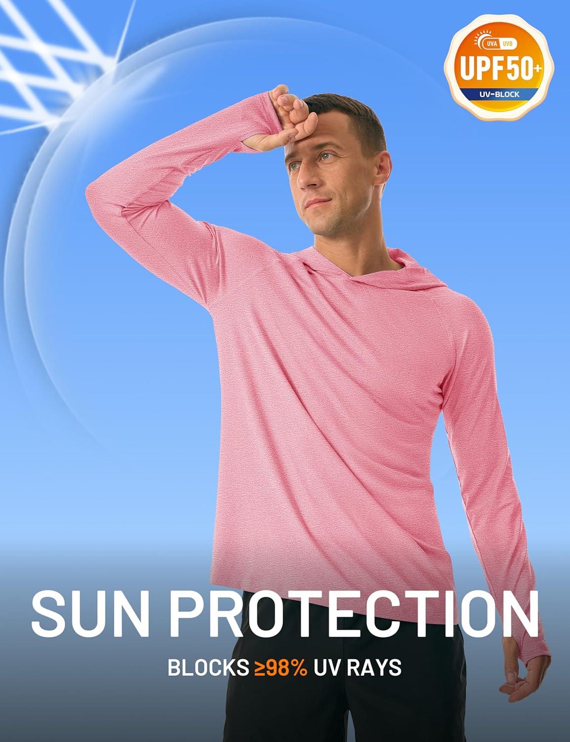 imageMAGCOMSEN Mens Hooded UPF 50 Sun Protection T Shirts Long Sleeve Athletic Fishing Shirts Rash GuardsPink