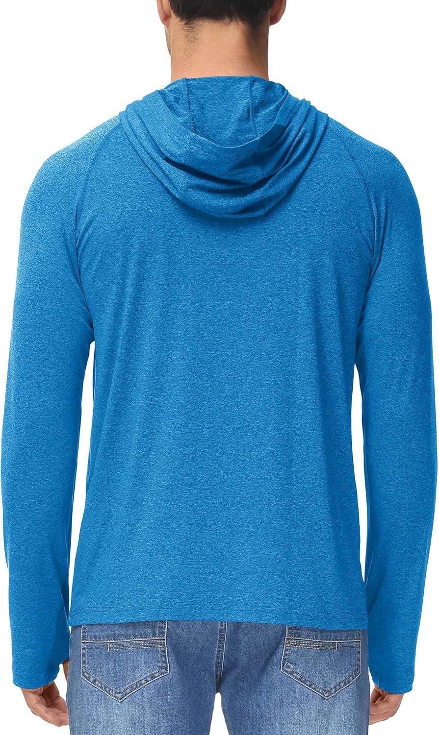 imageMAGCOMSEN Mens Hooded UPF 50 Sun Protection T Shirts Long Sleeve Athletic Fishing Shirts Rash GuardsSea Blue