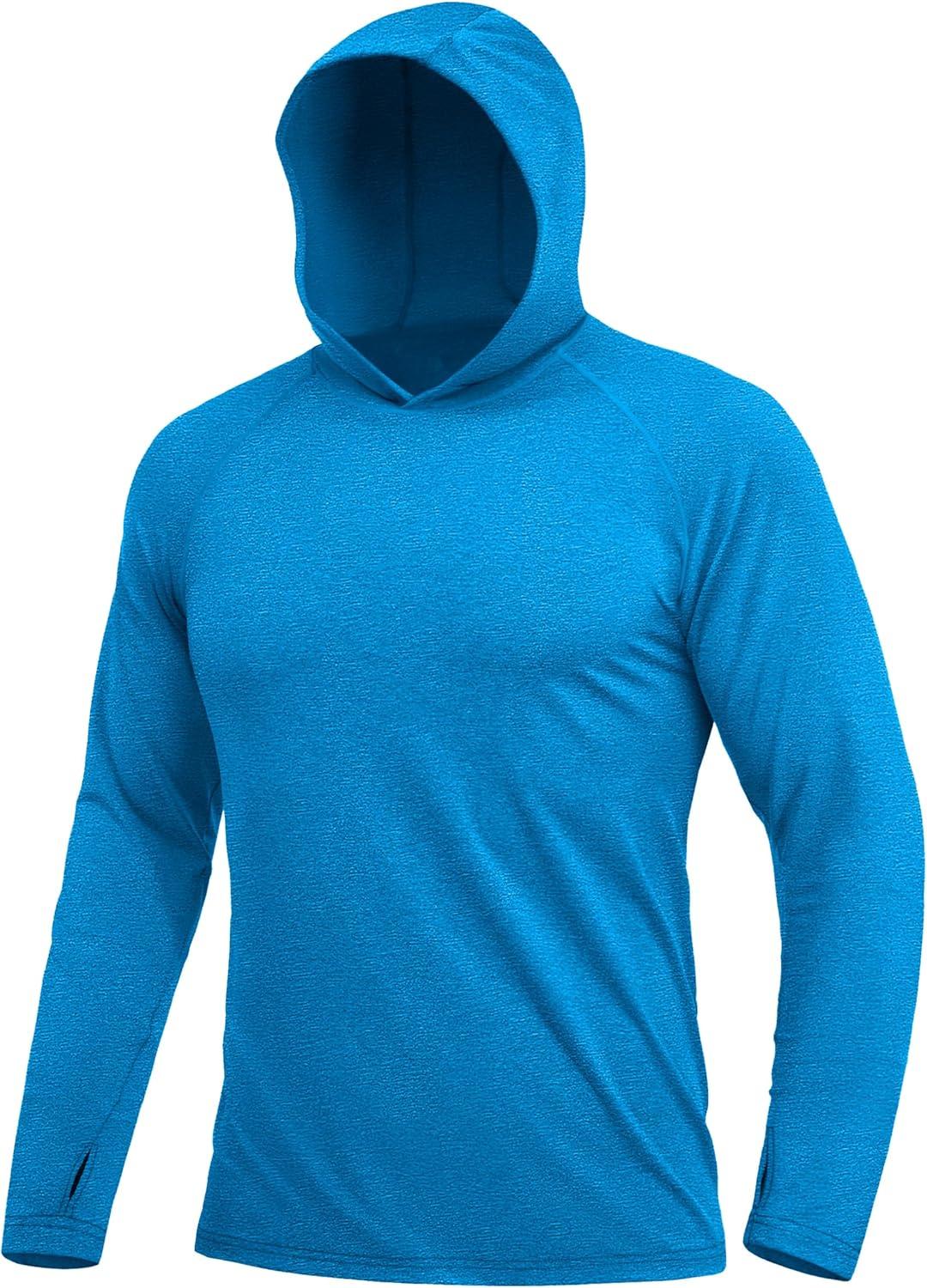 imageMAGCOMSEN Mens Hooded UPF 50 Sun Protection T Shirts Long Sleeve Athletic Fishing Shirts Rash GuardsSea Blue