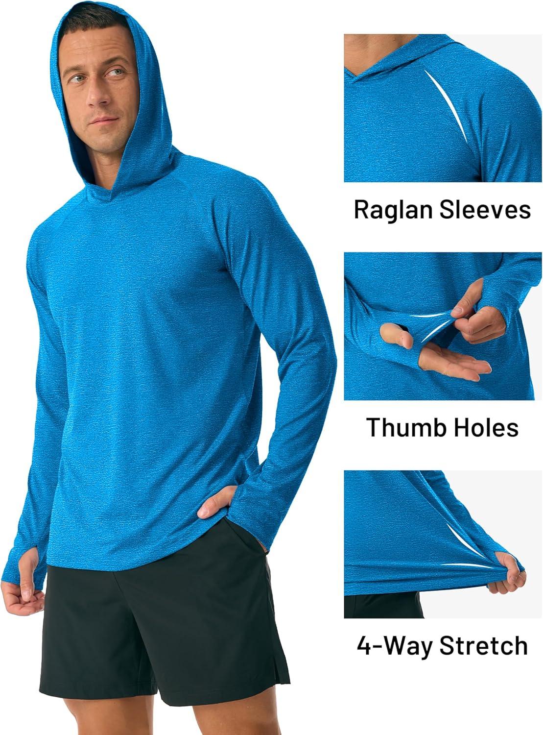 imageMAGCOMSEN Mens Hooded UPF 50 Sun Protection T Shirts Long Sleeve Athletic Fishing Shirts Rash GuardsSea Blue