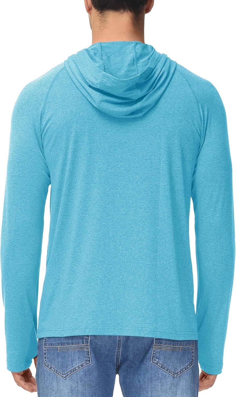 imageMAGCOMSEN Mens Hooded UPF 50 Sun Protection T Shirts Long Sleeve Athletic Fishing Shirts Rash GuardsWater Blue