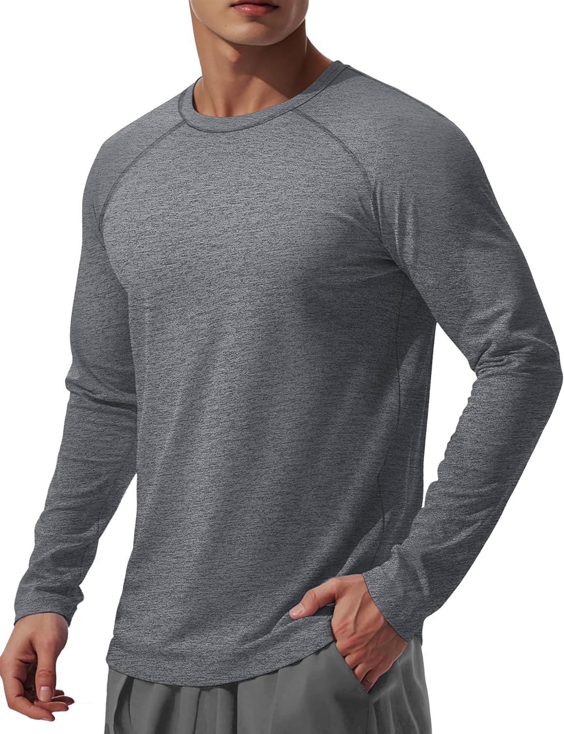 imageMAGCOMSEN Mens Long Sleeve Shirts UPF 50 UV Sun Protection Athletic Shirts for Hiking Running Workout Rash GuardDary Grey