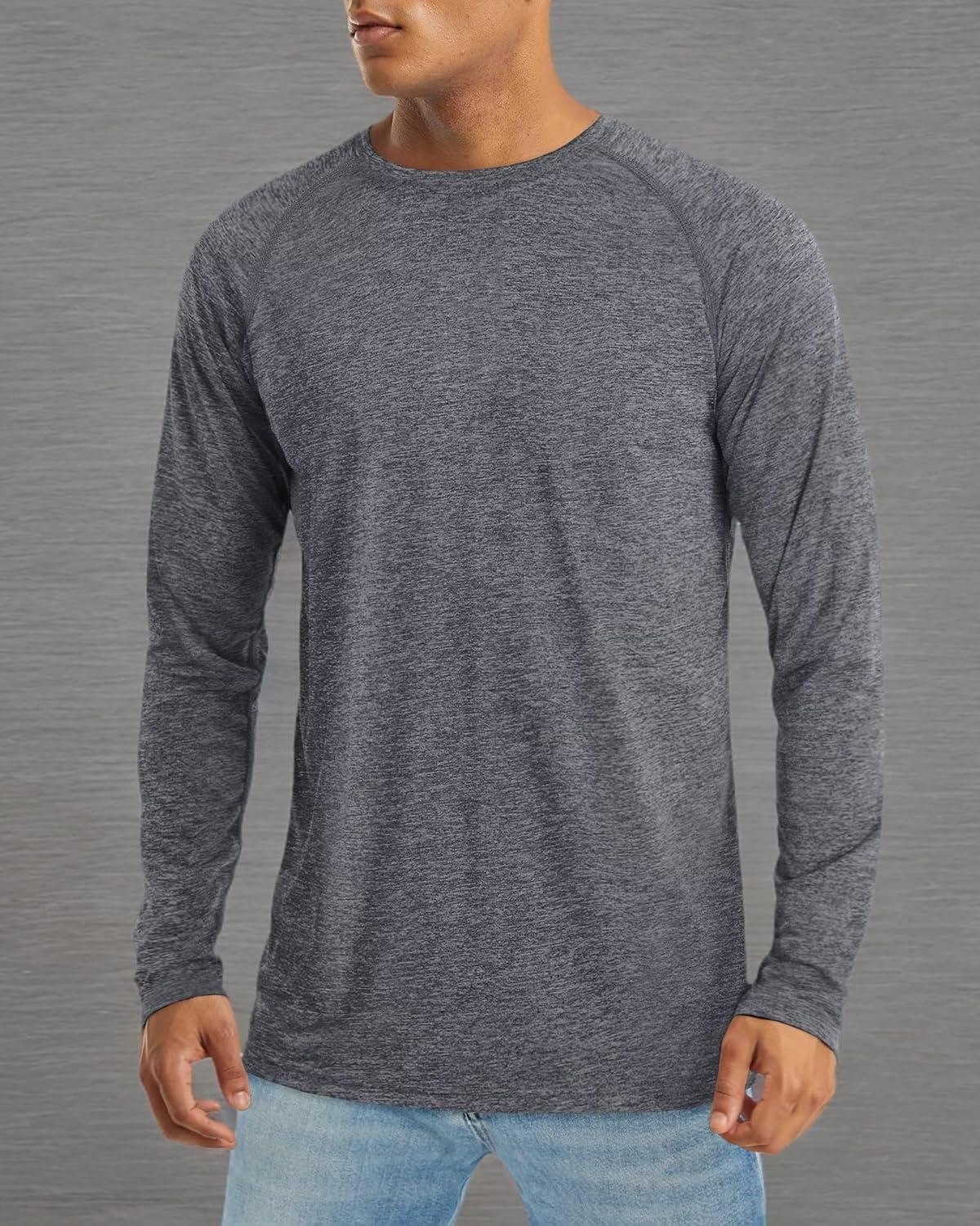 imageMAGCOMSEN Mens Long Sleeve Shirts UPF 50 UV Sun Protection Athletic Shirts for Hiking Running Workout Rash GuardDary Grey