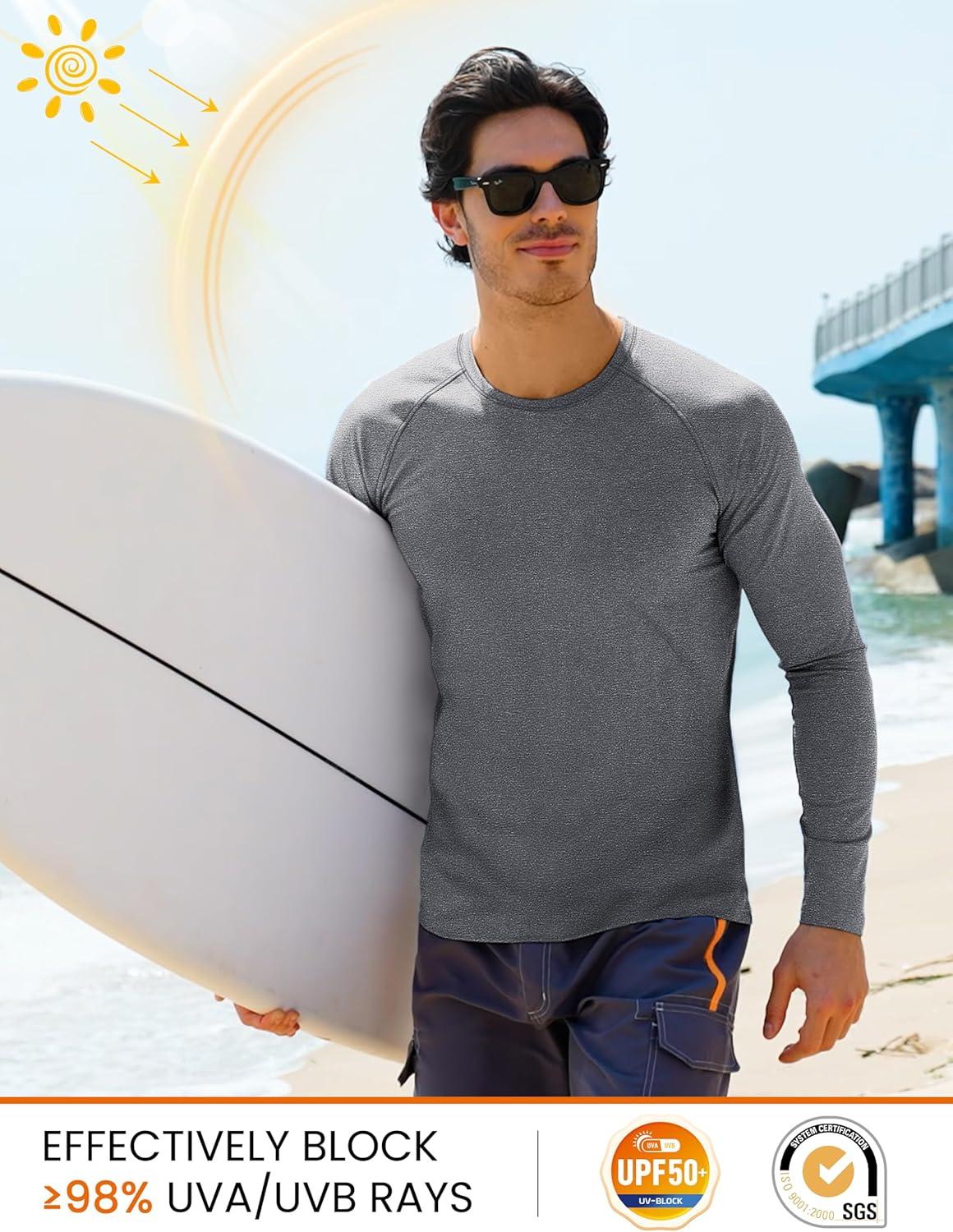 imageMAGCOMSEN Mens Long Sleeve Shirts UPF 50 UV Sun Protection Athletic Shirts for Hiking Running Workout Rash GuardDary Grey