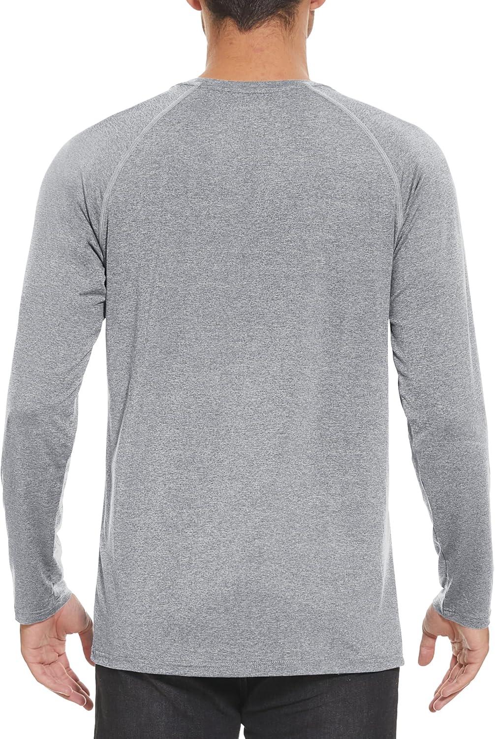 imageMAGCOMSEN Mens Long Sleeve Shirts UPF 50 UV Sun Protection Athletic Shirts for Hiking Running Workout Rash GuardLight Grey