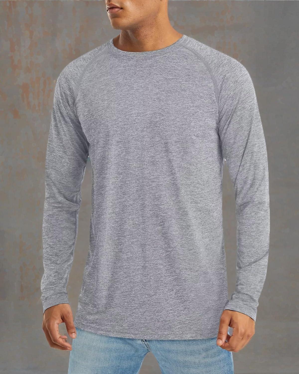 imageMAGCOMSEN Mens Long Sleeve Shirts UPF 50 UV Sun Protection Athletic Shirts for Hiking Running Workout Rash GuardLight Grey