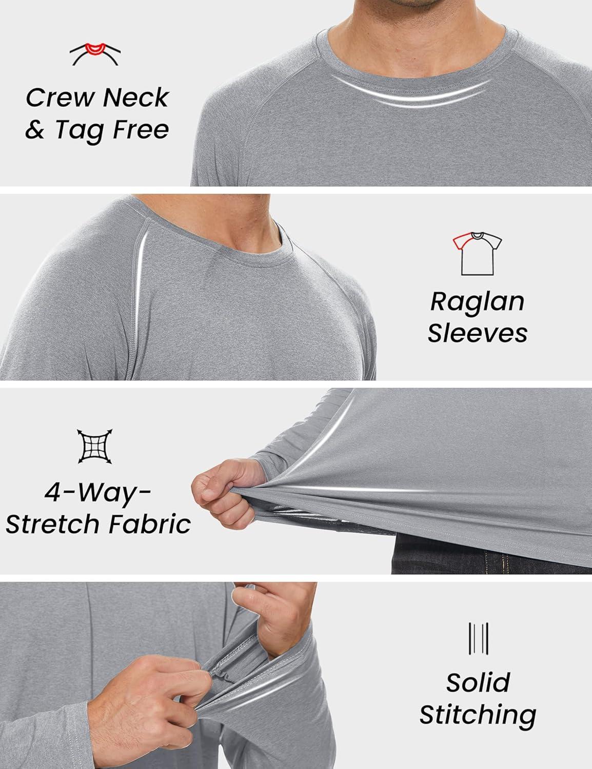 imageMAGCOMSEN Mens Long Sleeve Shirts UPF 50 UV Sun Protection Athletic Shirts for Hiking Running Workout Rash GuardLight Grey