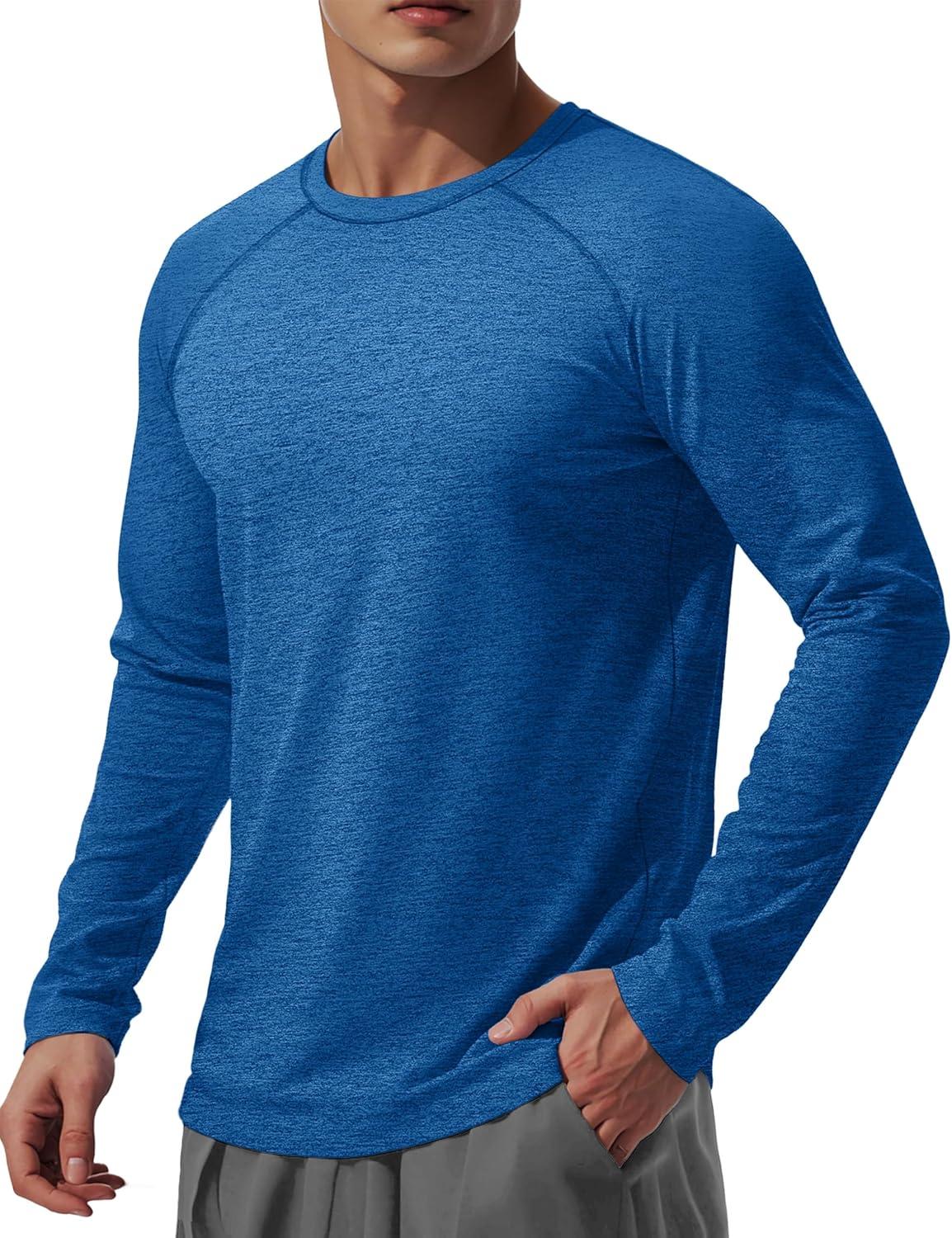 imageMAGCOMSEN Mens Long Sleeve Shirts UPF 50 UV Sun Protection Athletic Shirts for Hiking Running Workout Rash GuardMedium Blue