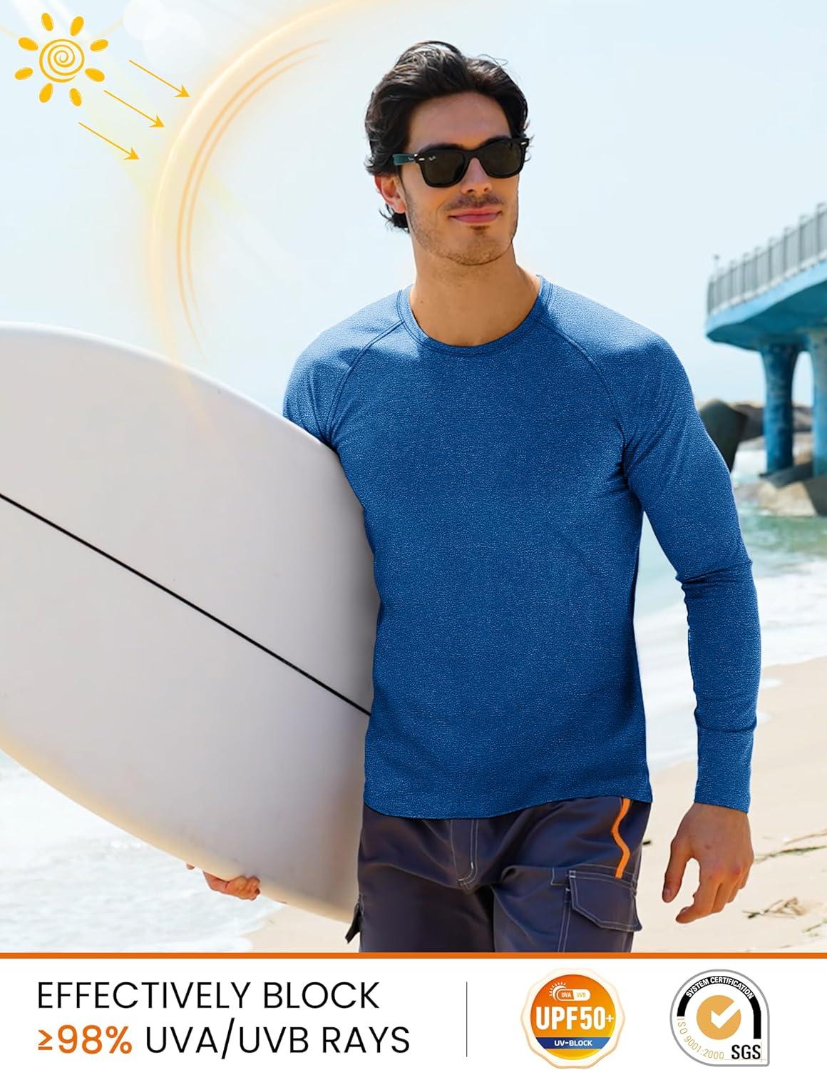 imageMAGCOMSEN Mens Long Sleeve Shirts UPF 50 UV Sun Protection Athletic Shirts for Hiking Running Workout Rash GuardMedium Blue