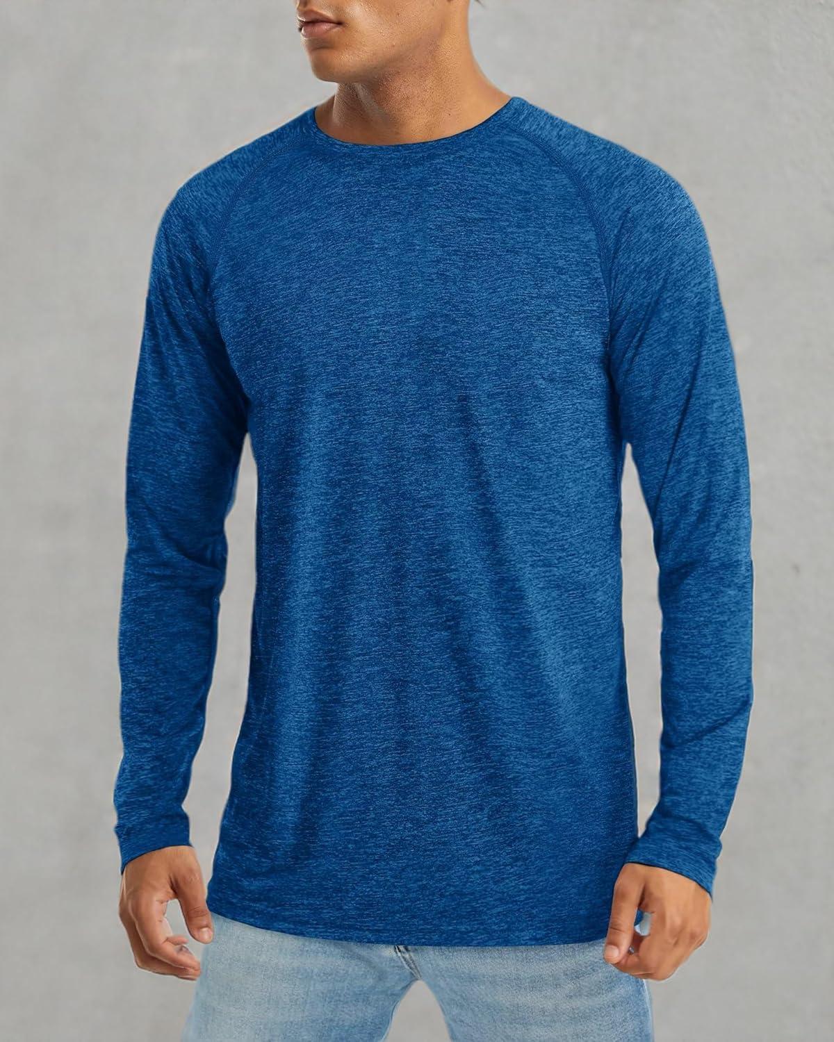 imageMAGCOMSEN Mens Long Sleeve Shirts UPF 50 UV Sun Protection Athletic Shirts for Hiking Running Workout Rash GuardMedium Blue