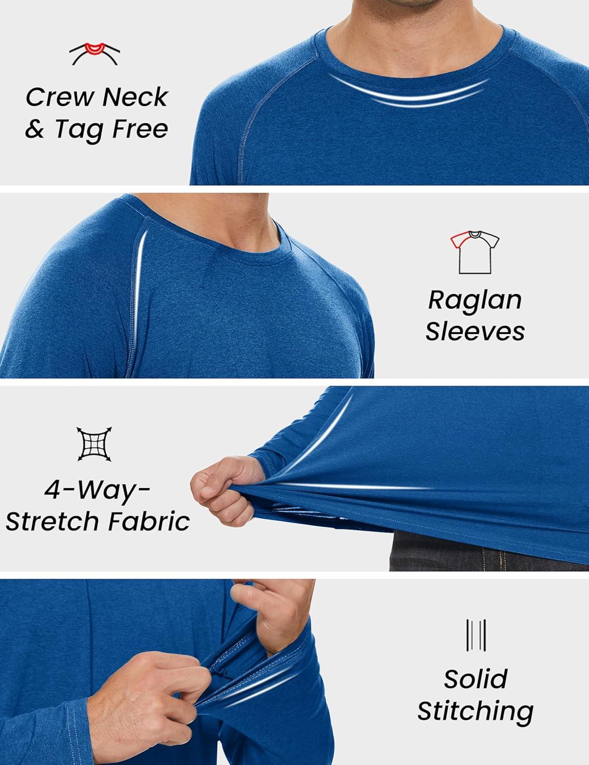 imageMAGCOMSEN Mens Long Sleeve Shirts UPF 50 UV Sun Protection Athletic Shirts for Hiking Running Workout Rash GuardMedium Blue