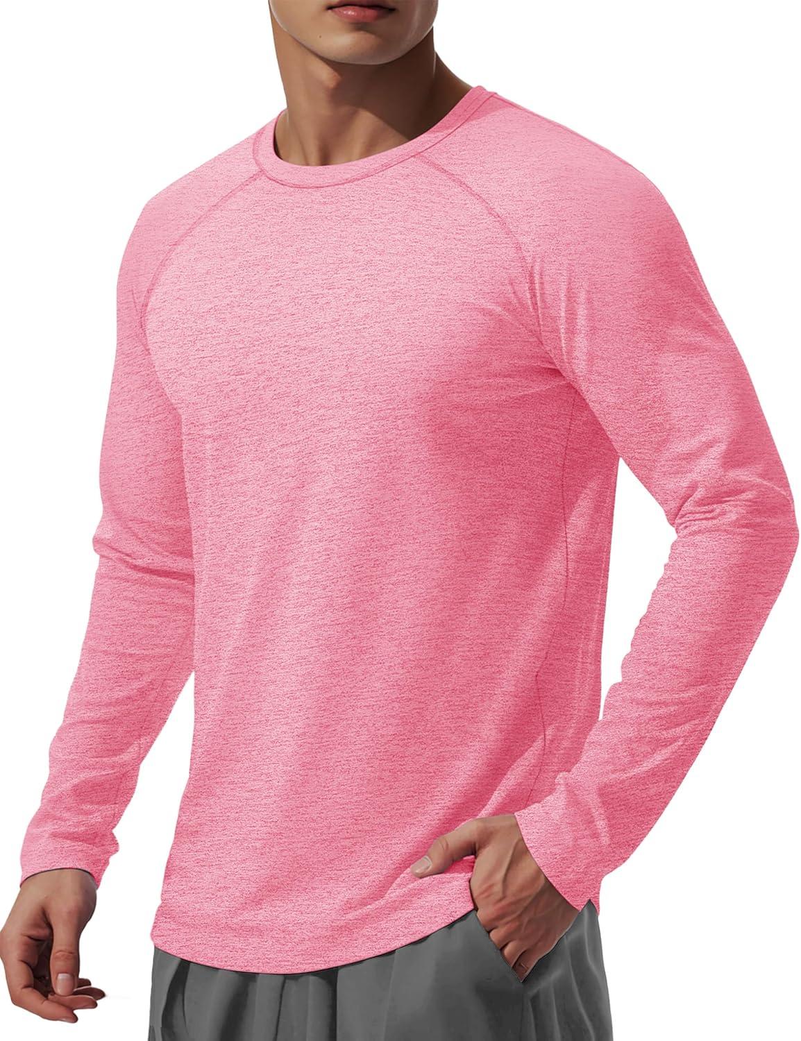 imageMAGCOMSEN Mens Long Sleeve Shirts UPF 50 UV Sun Protection Athletic Shirts for Hiking Running Workout Rash GuardPink