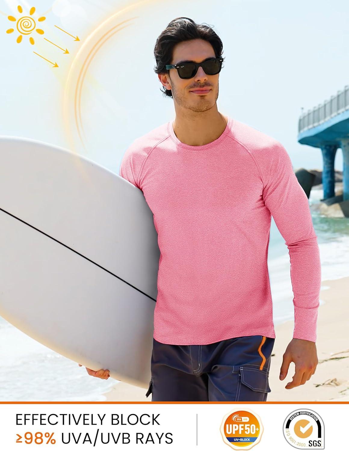 imageMAGCOMSEN Mens Long Sleeve Shirts UPF 50 UV Sun Protection Athletic Shirts for Hiking Running Workout Rash GuardPink