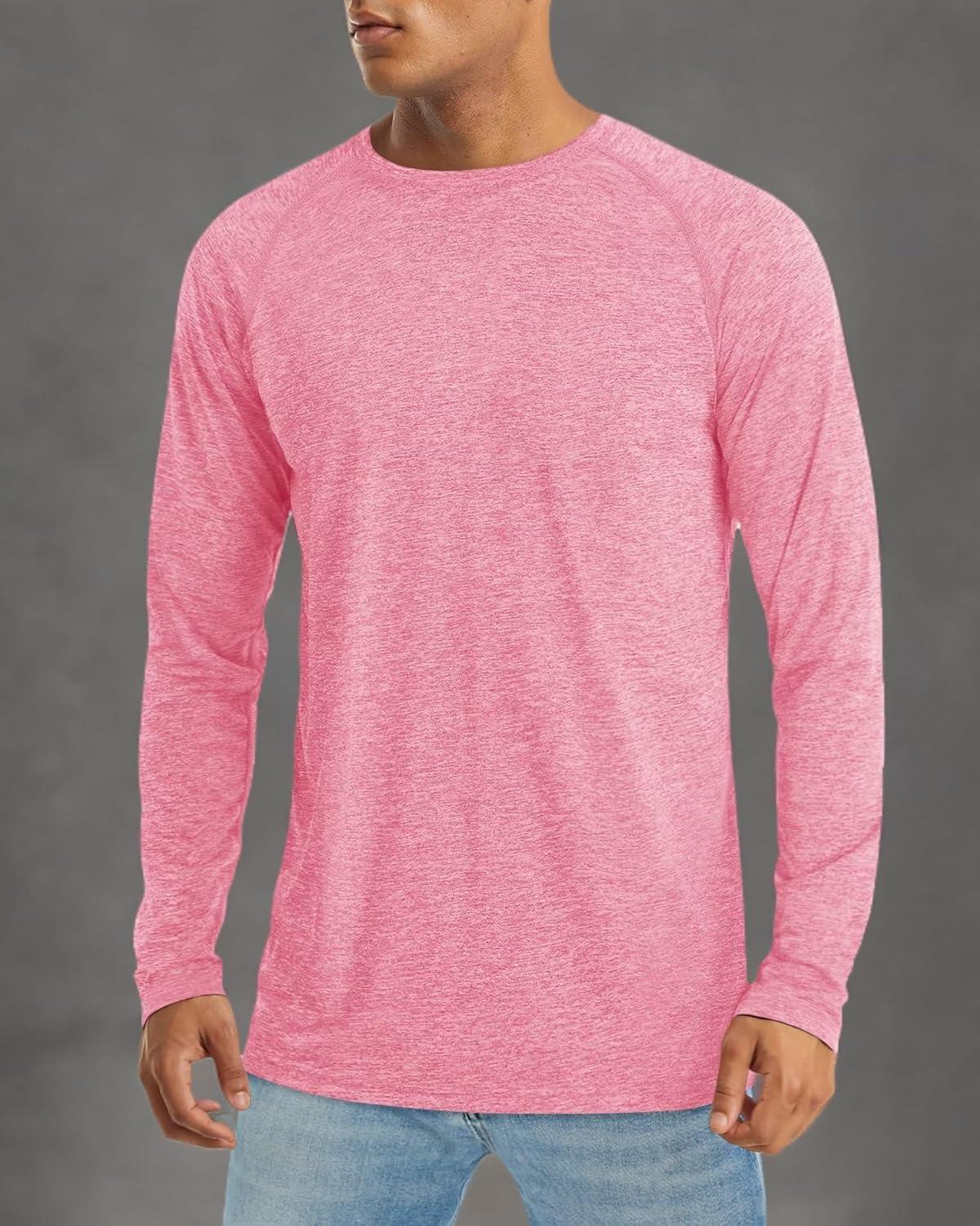 imageMAGCOMSEN Mens Long Sleeve Shirts UPF 50 UV Sun Protection Athletic Shirts for Hiking Running Workout Rash GuardPink