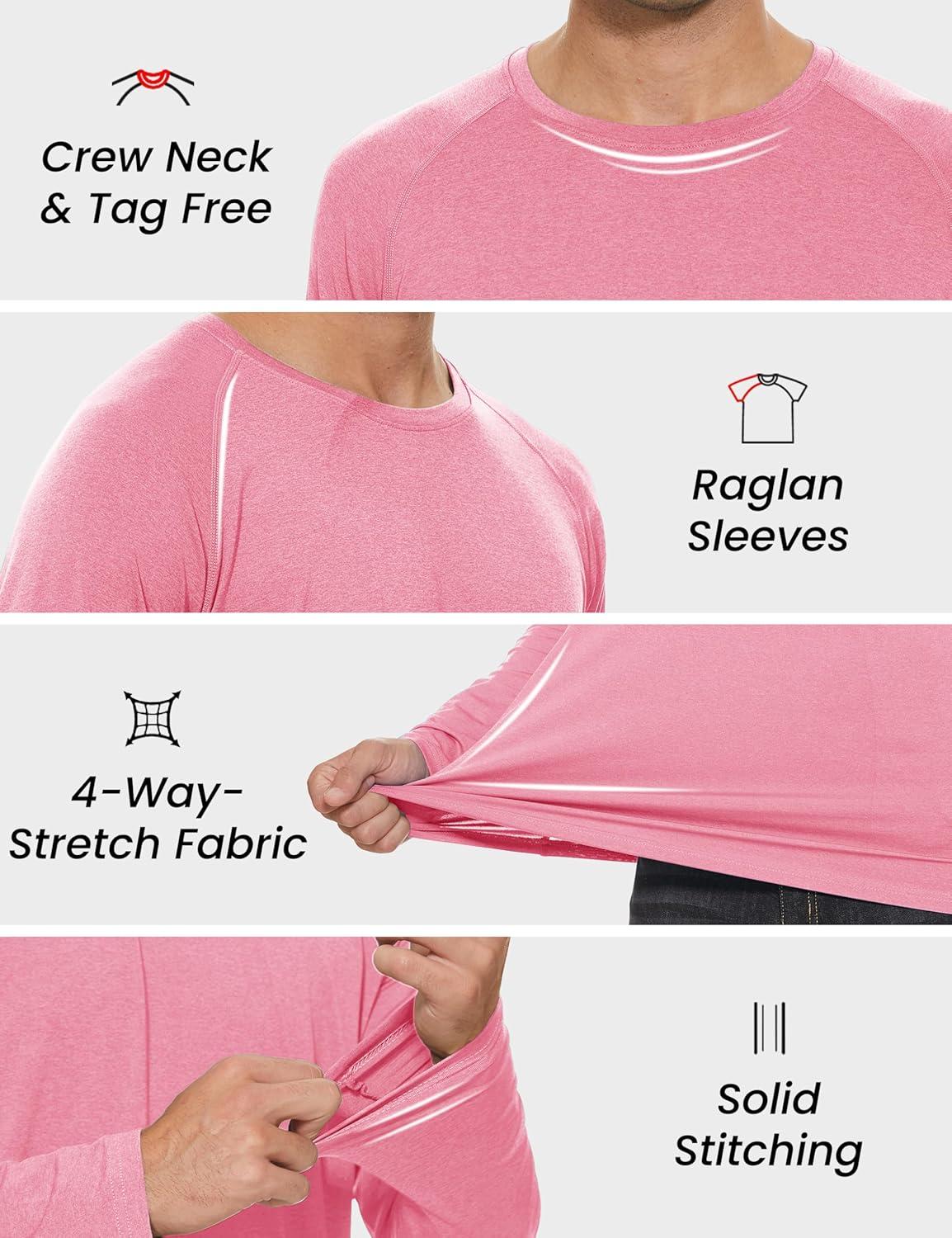 imageMAGCOMSEN Mens Long Sleeve Shirts UPF 50 UV Sun Protection Athletic Shirts for Hiking Running Workout Rash GuardPink
