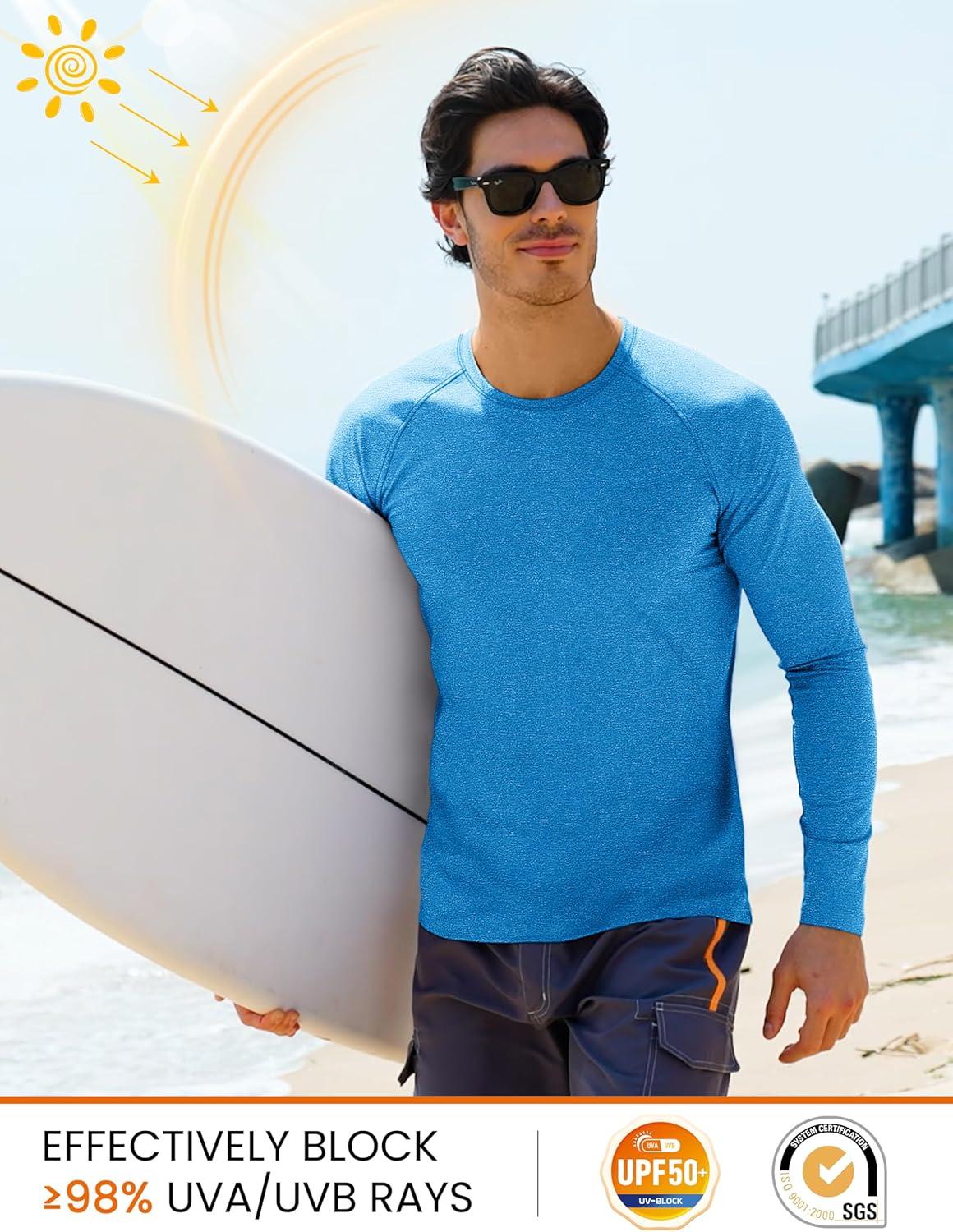 imageMAGCOMSEN Mens Long Sleeve Shirts UPF 50 UV Sun Protection Athletic Shirts for Hiking Running Workout Rash GuardSea Blue