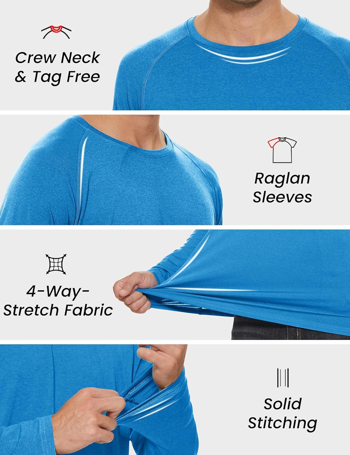 imageMAGCOMSEN Mens Long Sleeve Shirts UPF 50 UV Sun Protection Athletic Shirts for Hiking Running Workout Rash GuardSea Blue