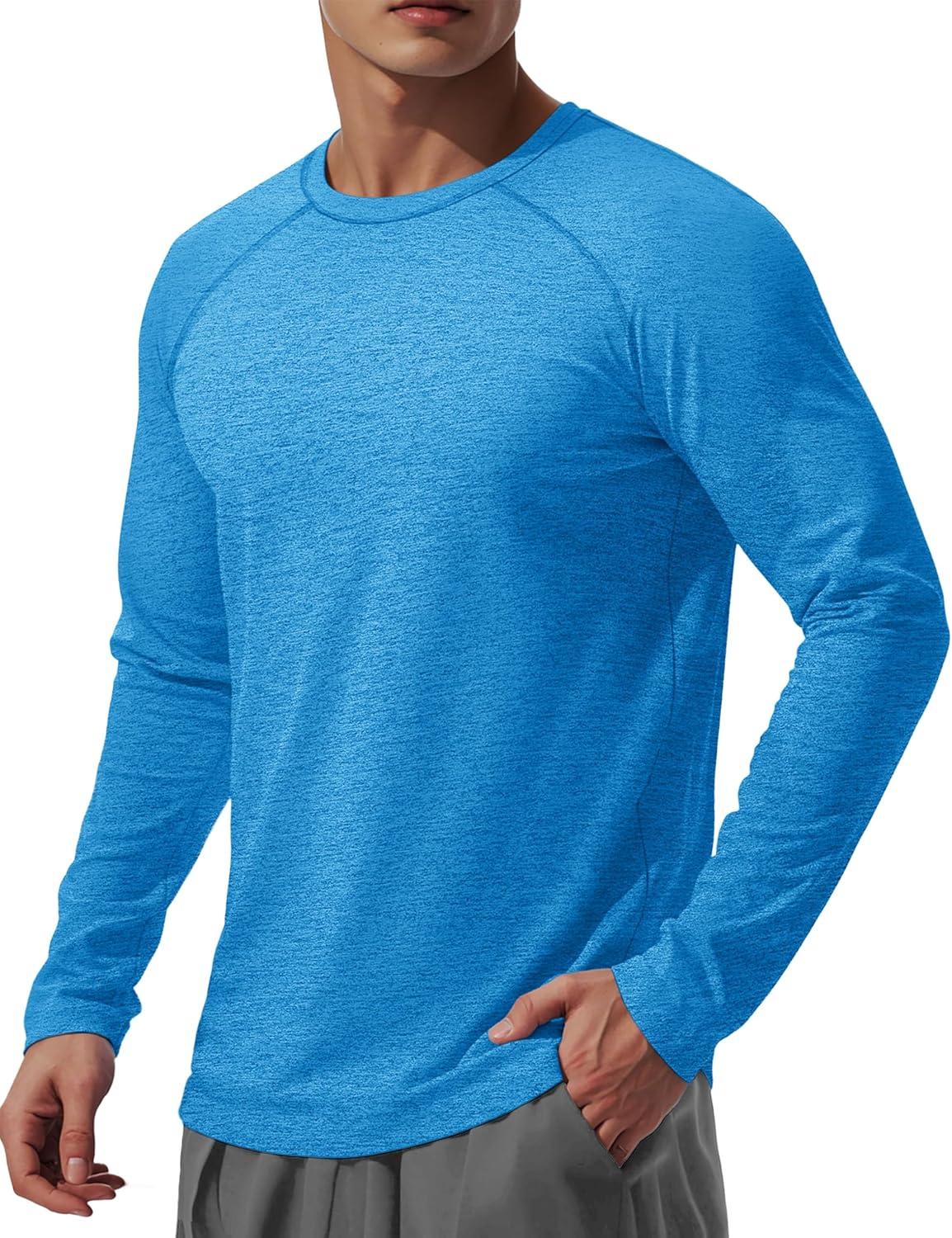 imageMAGCOMSEN Mens Long Sleeve Shirts UPF 50 UV Sun Protection Athletic Shirts for Hiking Running Workout Rash GuardSea Blue