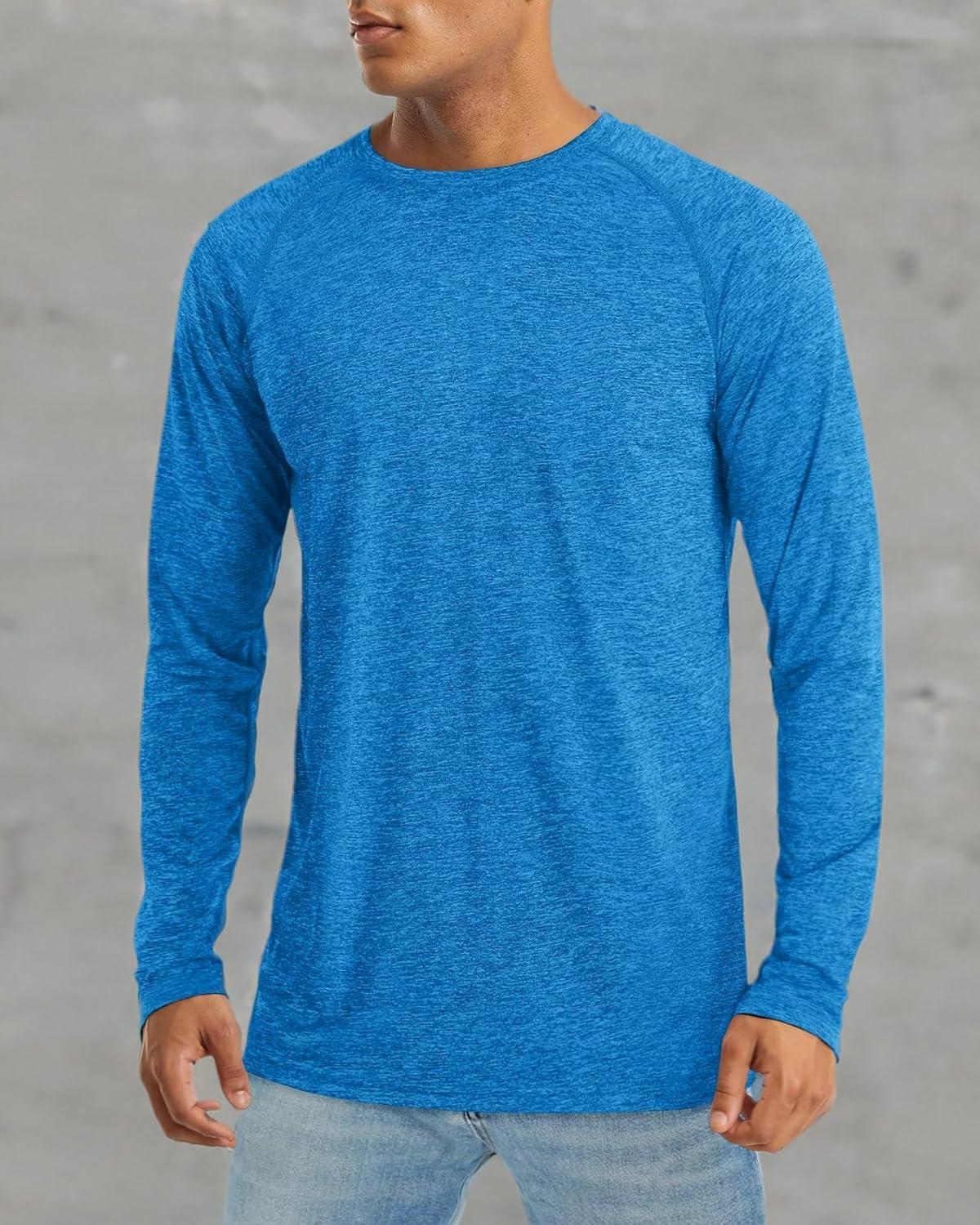 imageMAGCOMSEN Mens Long Sleeve Shirts UPF 50 UV Sun Protection Athletic Shirts for Hiking Running Workout Rash GuardSea Blue