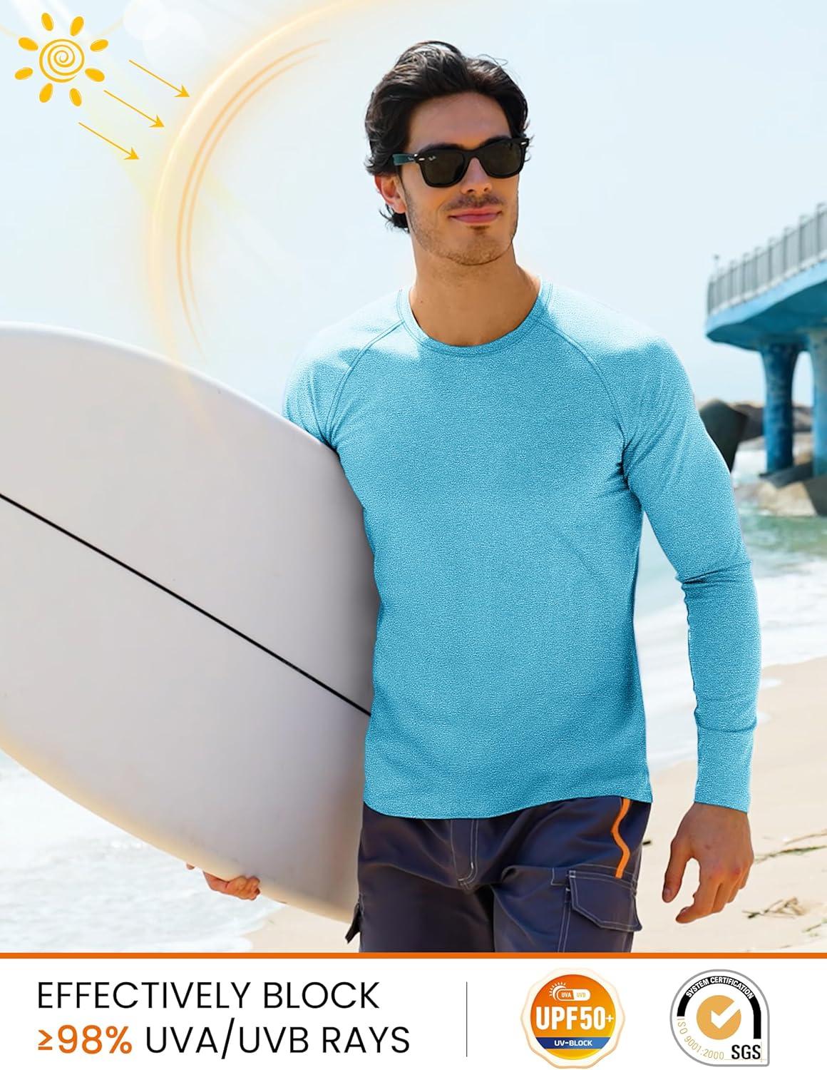 imageMAGCOMSEN Mens Long Sleeve Shirts UPF 50 UV Sun Protection Athletic Shirts for Hiking Running Workout Rash GuardWater Blue