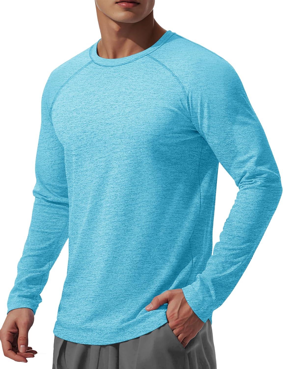 imageMAGCOMSEN Mens Long Sleeve Shirts UPF 50 UV Sun Protection Athletic Shirts for Hiking Running Workout Rash GuardWater Blue