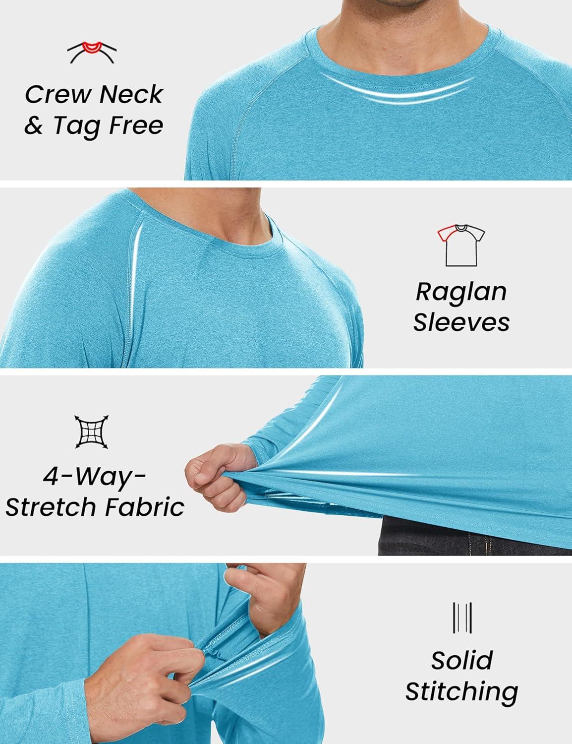 imageMAGCOMSEN Mens Long Sleeve Shirts UPF 50 UV Sun Protection Athletic Shirts for Hiking Running Workout Rash GuardWater Blue