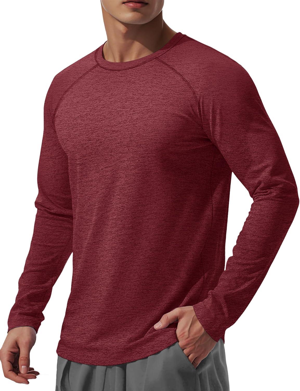 imageMAGCOMSEN Mens Long Sleeve Shirts UPF 50 UV Sun Protection Athletic Shirts for Hiking Running Workout Rash GuardWine Red
