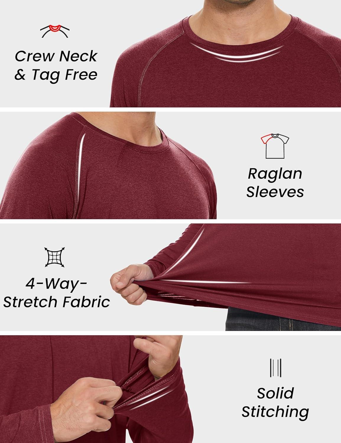 imageMAGCOMSEN Mens Long Sleeve Shirts UPF 50 UV Sun Protection Athletic Shirts for Hiking Running Workout Rash GuardWine Red