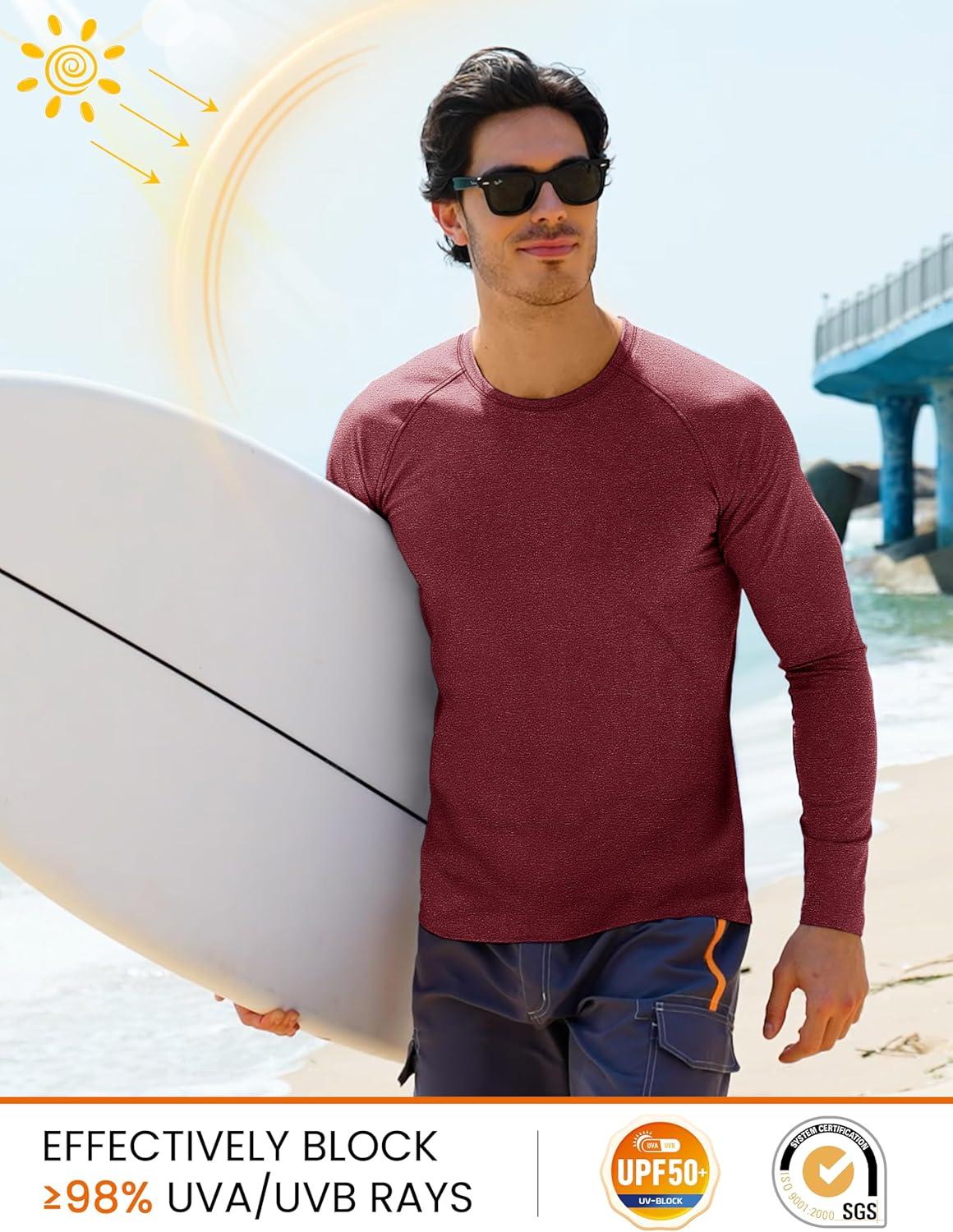 imageMAGCOMSEN Mens Long Sleeve Shirts UPF 50 UV Sun Protection Athletic Shirts for Hiking Running Workout Rash GuardWine Red