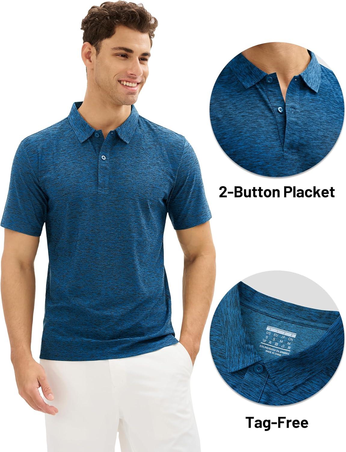 imageMAGCOMSEN Mens Polo Shirts Dry Fit Golf Shirts Moisture Wicking Athletic Workout Golf Polo Tees Casual Collared ShirtBlue