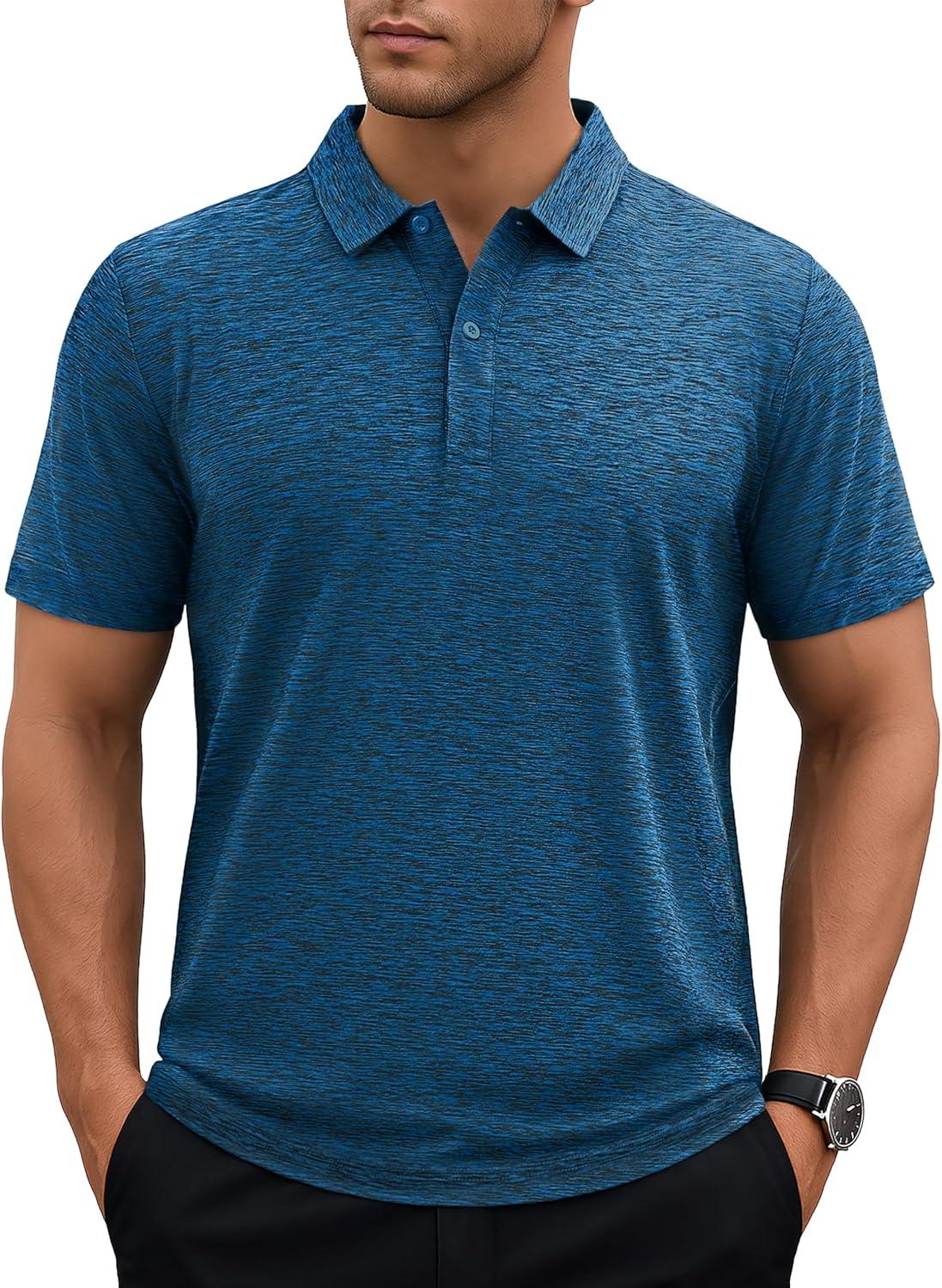 imageMAGCOMSEN Mens Polo Shirts Dry Fit Golf Shirts Moisture Wicking Athletic Workout Golf Polo Tees Casual Collared ShirtBlue