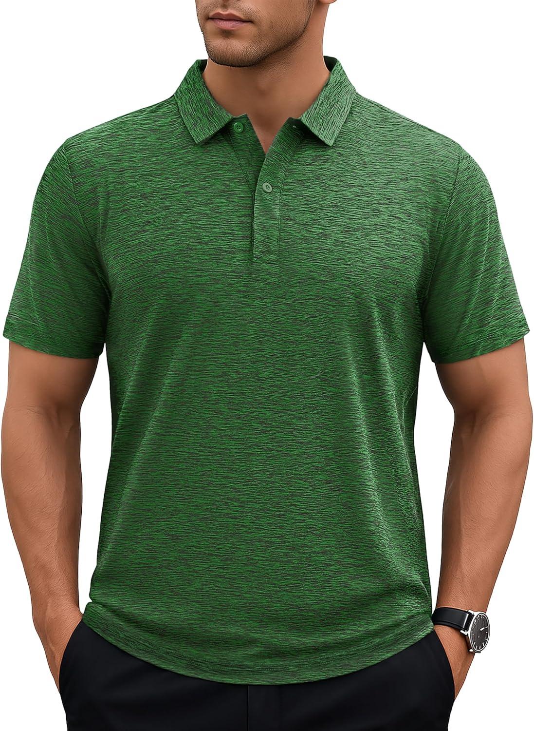 imageMAGCOMSEN Mens Polo Shirts Dry Fit Golf Shirts Moisture Wicking Athletic Workout Golf Polo Tees Casual Collared ShirtDark Green