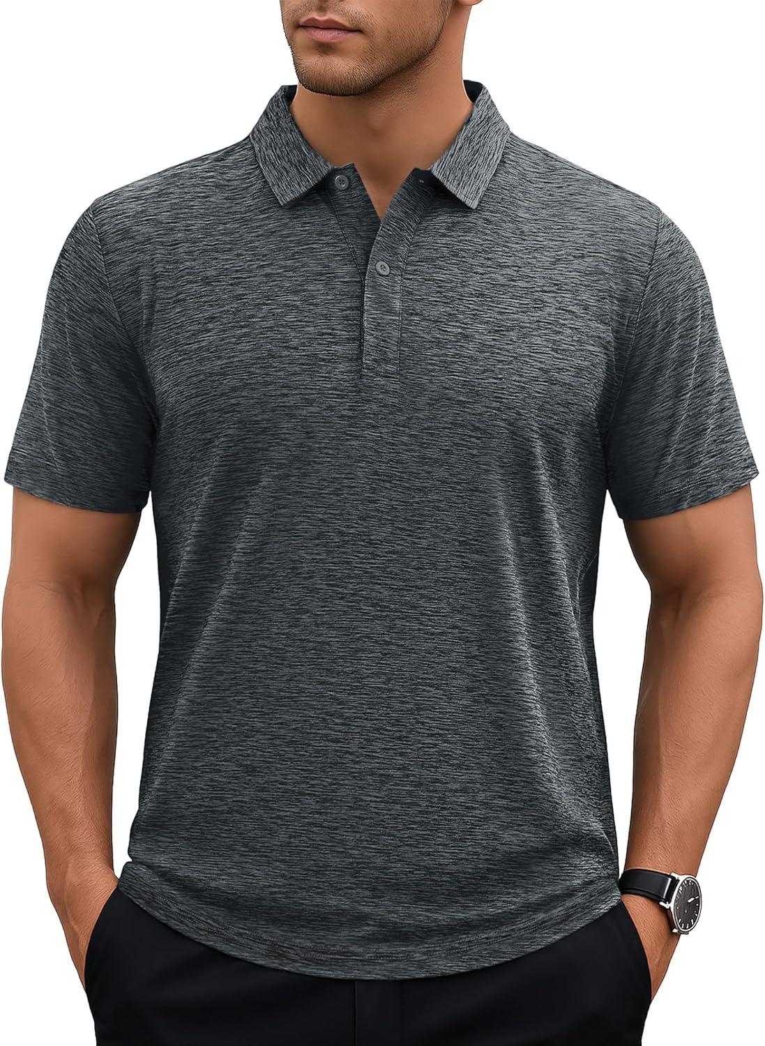 imageMAGCOMSEN Mens Polo Shirts Dry Fit Golf Shirts Moisture Wicking Athletic Workout Golf Polo Tees Casual Collared ShirtDark Grey