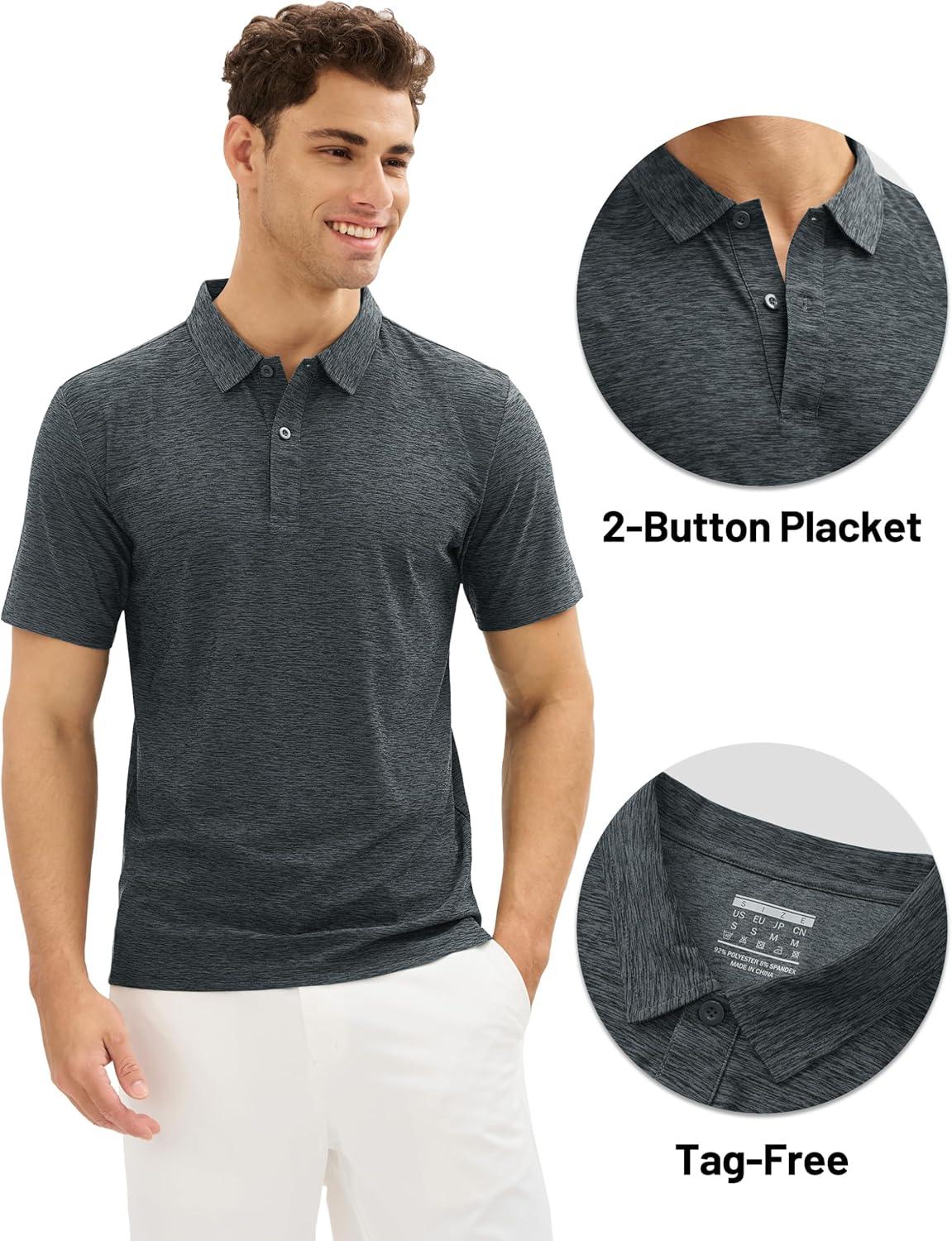 imageMAGCOMSEN Mens Polo Shirts Dry Fit Golf Shirts Moisture Wicking Athletic Workout Golf Polo Tees Casual Collared ShirtDark Grey