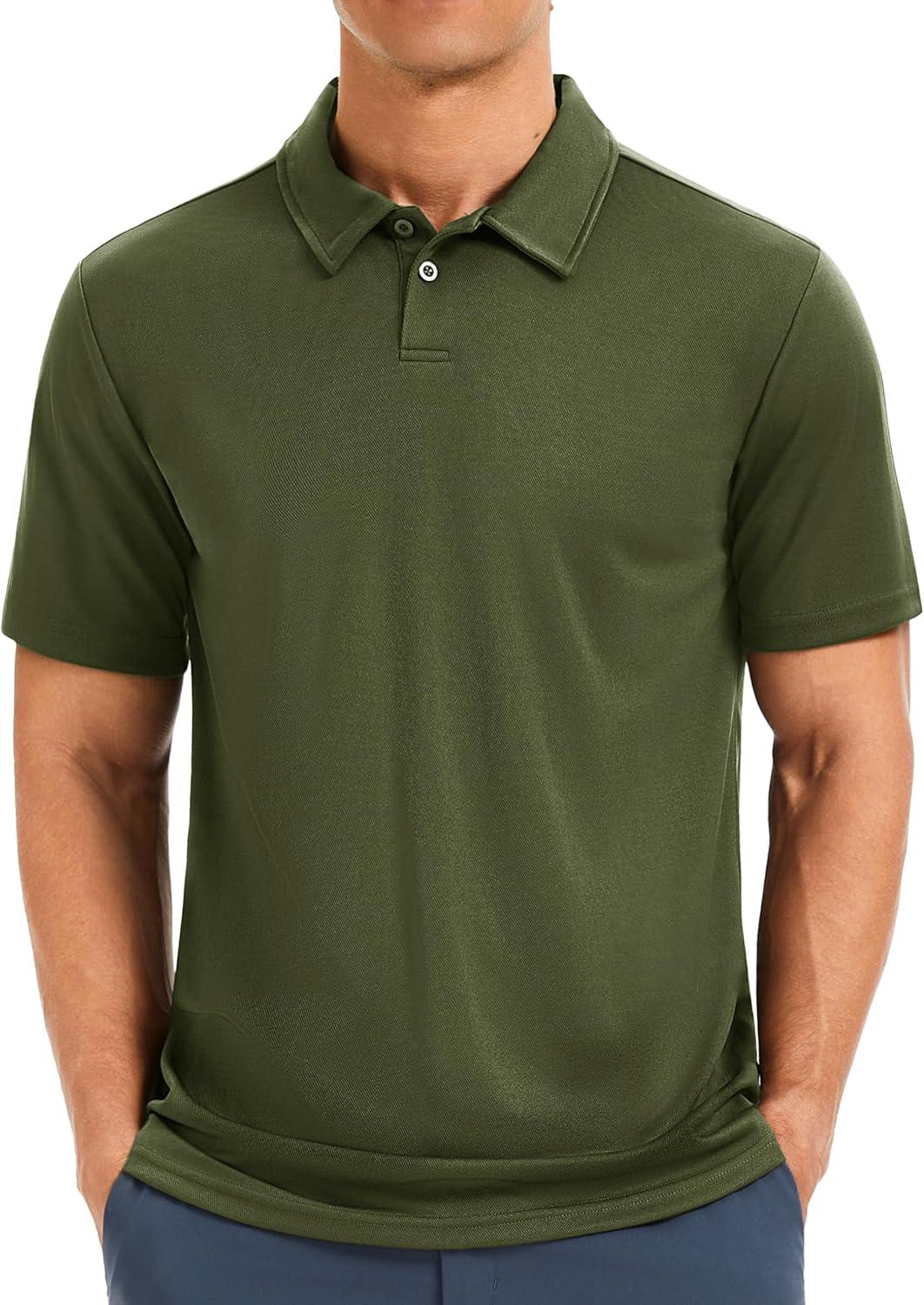 imageMAGCOMSEN Mens Polo Shirts Short Sleeve Collared Performance Dry Fit Breathable Golf Athletic CasualArmy Green