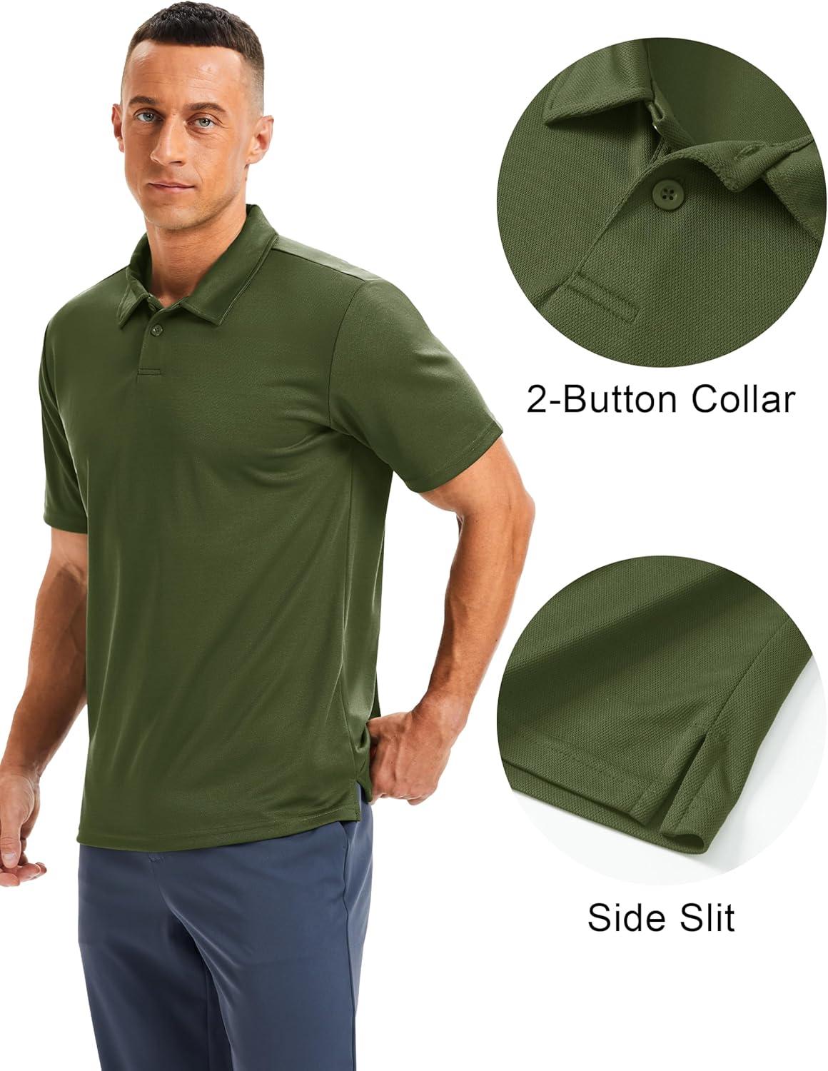 imageMAGCOMSEN Mens Polo Shirts Short Sleeve Collared Performance Dry Fit Breathable Golf Athletic CasualArmy Green