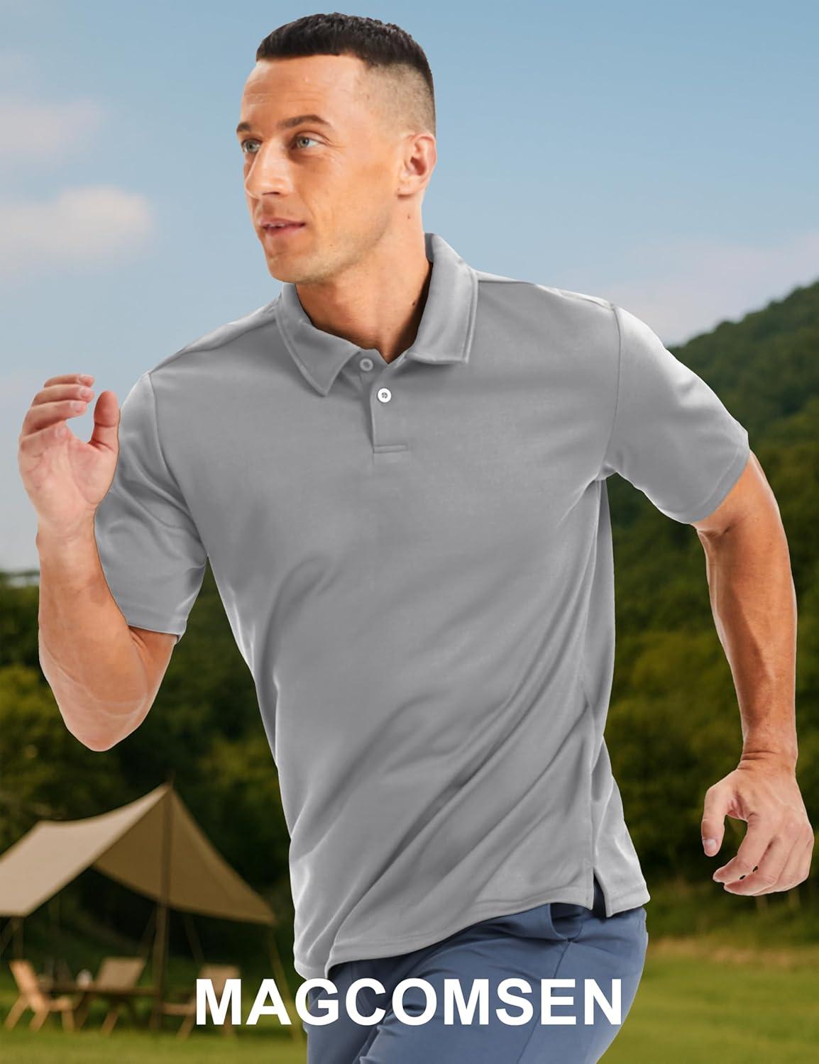 imageMAGCOMSEN Mens Polo Shirts Short Sleeve Collared Performance Dry Fit Breathable Golf Athletic CasualLight Gray