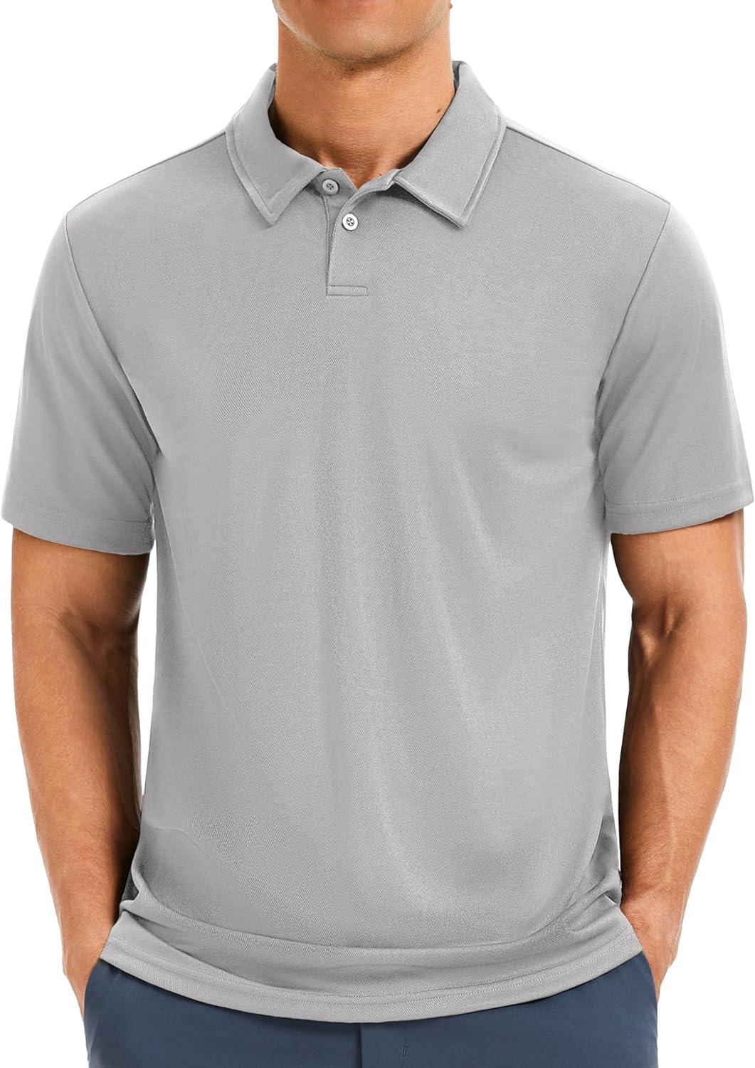 imageMAGCOMSEN Mens Polo Shirts Short Sleeve Collared Performance Dry Fit Breathable Golf Athletic CasualLight Gray