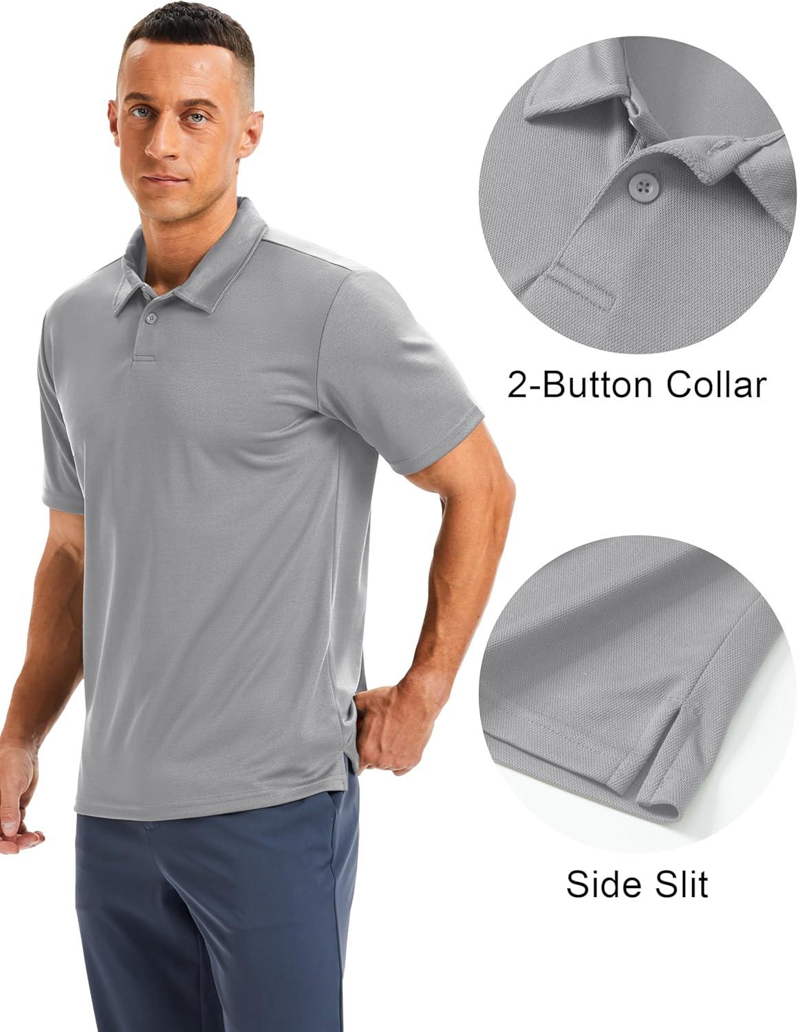 imageMAGCOMSEN Mens Polo Shirts Short Sleeve Collared Performance Dry Fit Breathable Golf Athletic CasualLight Gray