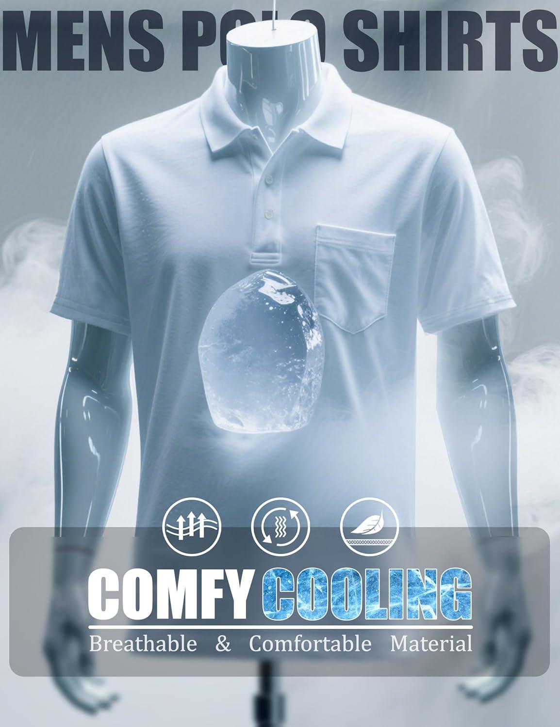 imageMAGCOMSEN Mens Polo Shirts Short Sleeve Cotton Pique Golf Shirts with Pocket Casual Performance Moisture Wicking Polos White XL